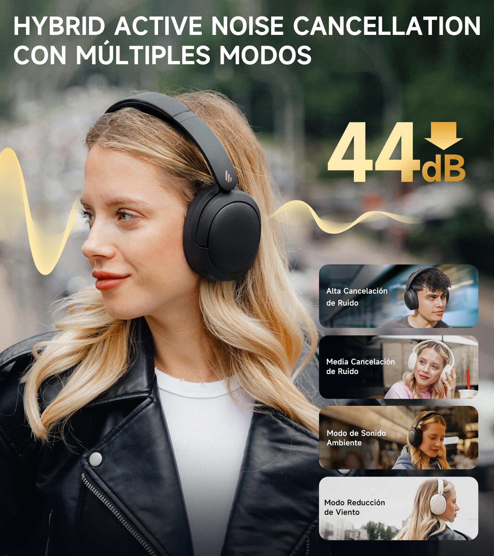 Edifier W800BT Pro Auriculares con Cancelación Activa del Ruido Híbridos, Bluetooth 5.4, Audio Hi-Res, Reducción del Ruido de Las Llamadas AI, 45 Horas de Autonomía, Carga Rápida, Plegable - Negro