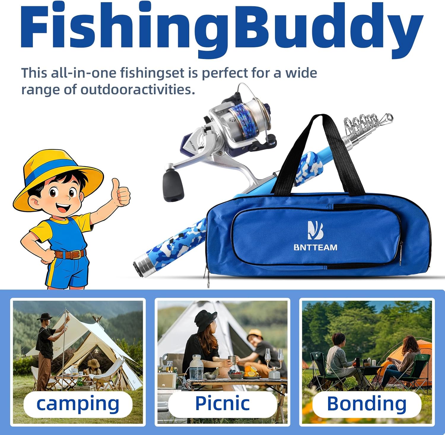 Portable Fishing Spinning Rod and Reel Combo Set with Telescopic Fishing Pole Fishing Carrier Bag Lures Line for Travel Saltwater Freshwater