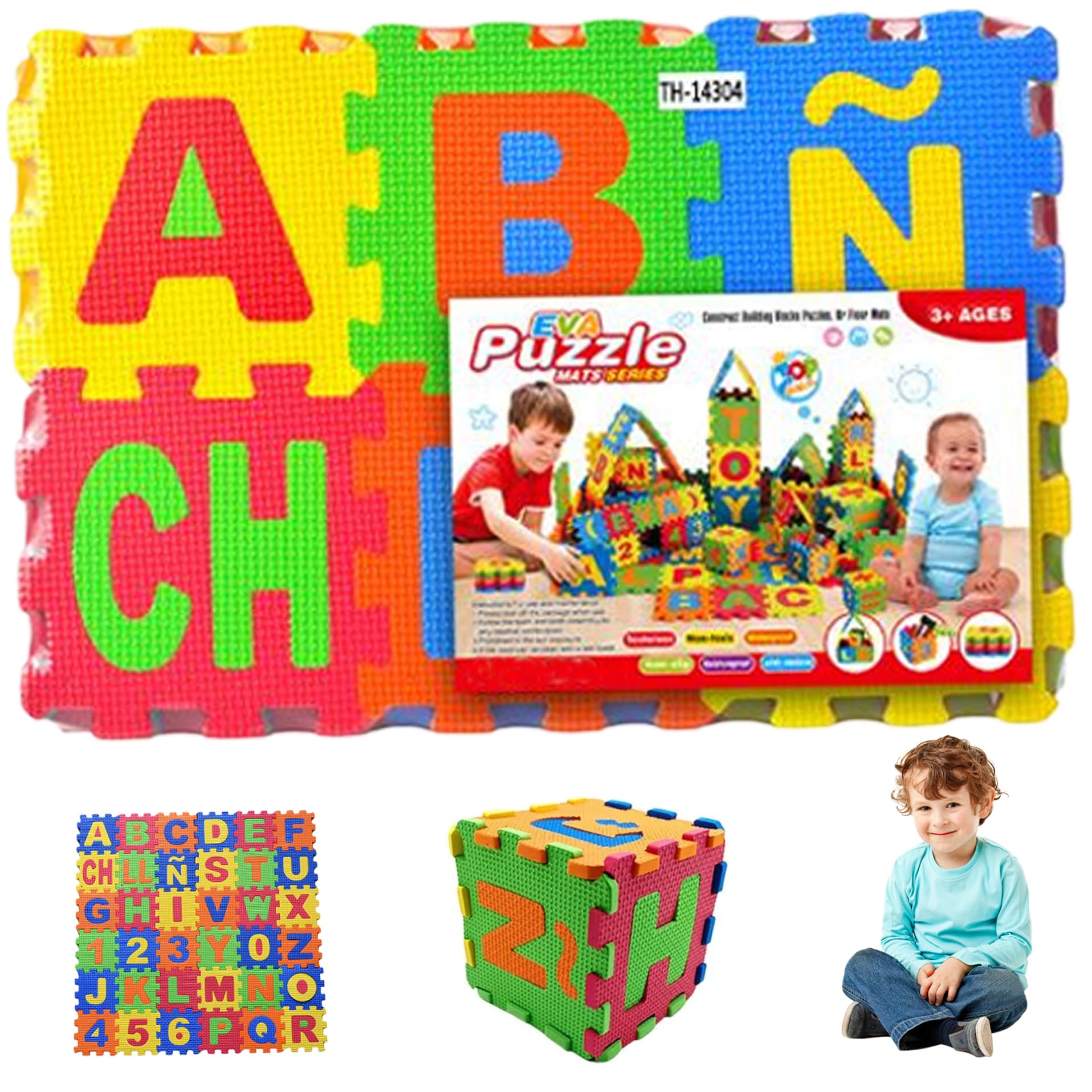 36 Tiles Puzzle Carpet, 31x31" EVA Foam Baby Mat for Floor Interlocking Spanish Alphabet Foam Puzzles Mat for Play & Exercise Play for Babies and Toddler, Random Color Mats for Kids