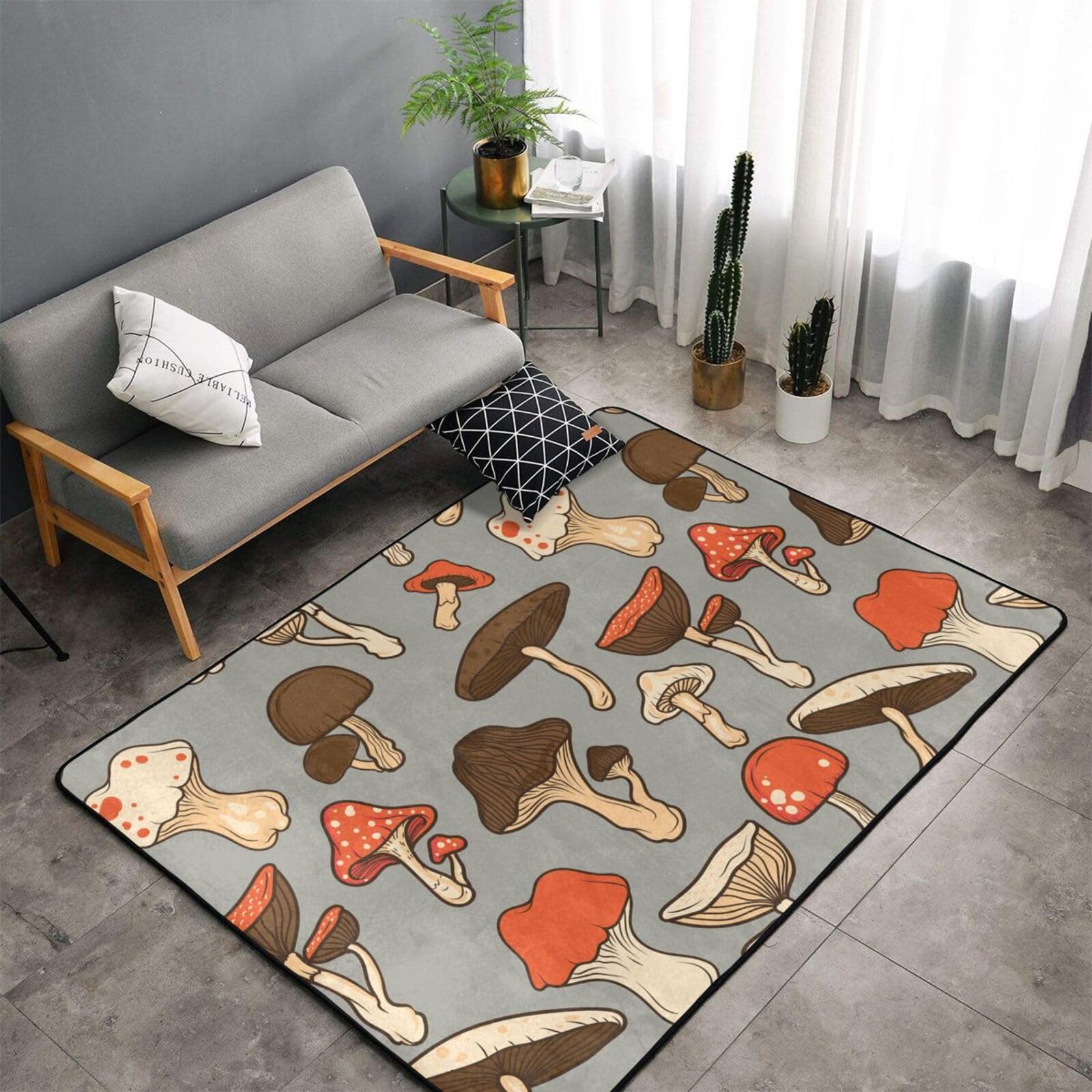 Amazon | きのこ キノコ しいたけ (4) カーペット 長方形 ラグマット