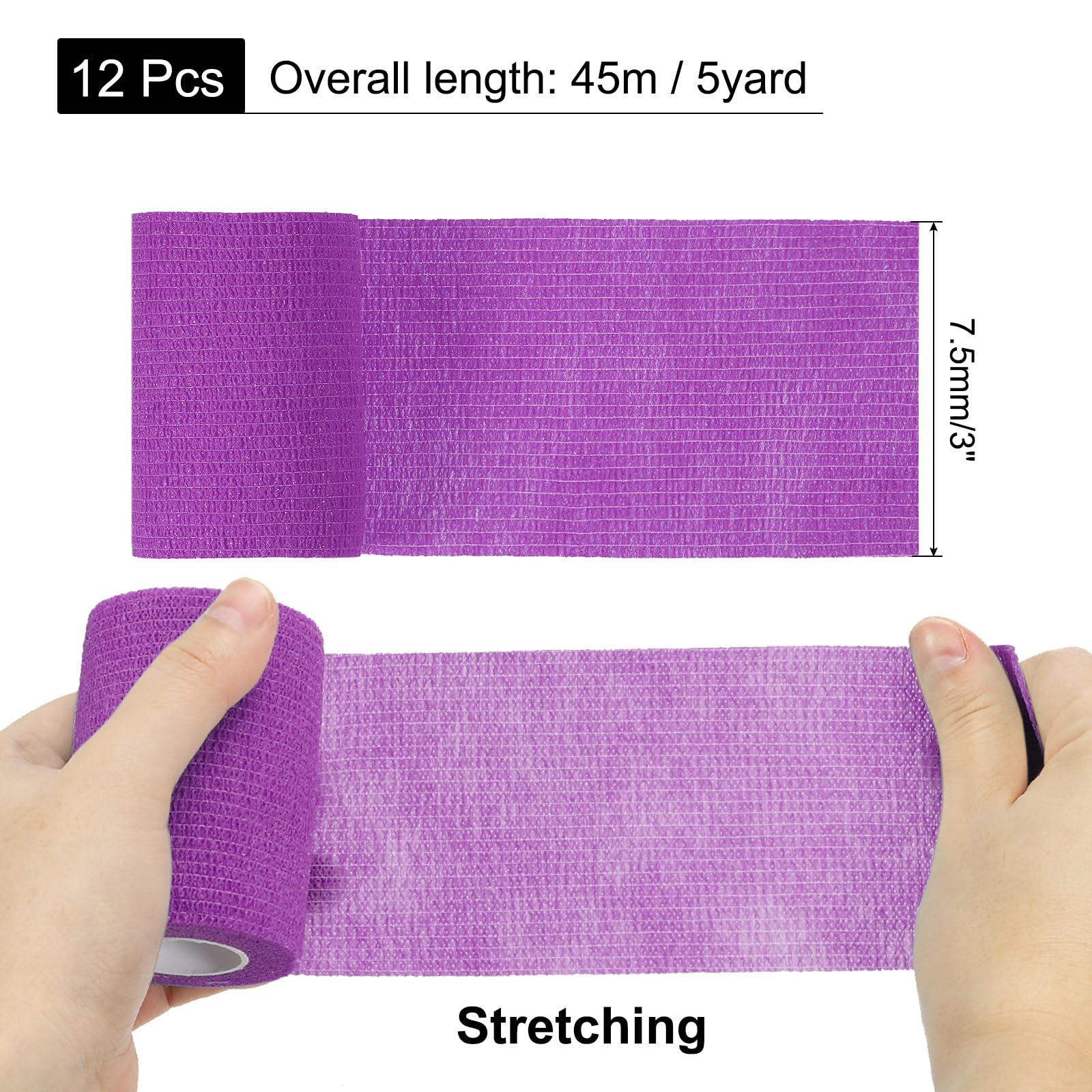 QUARKZMAN Benda Autoadesiva Avvolgibile 3 Pollici x 5 Iarde Bende Coesive Non Tessute Nastro Traspirante Elastico Nastro Sport per Caviglie Polsi Mani Ginocchia Viola 12 Rotoli