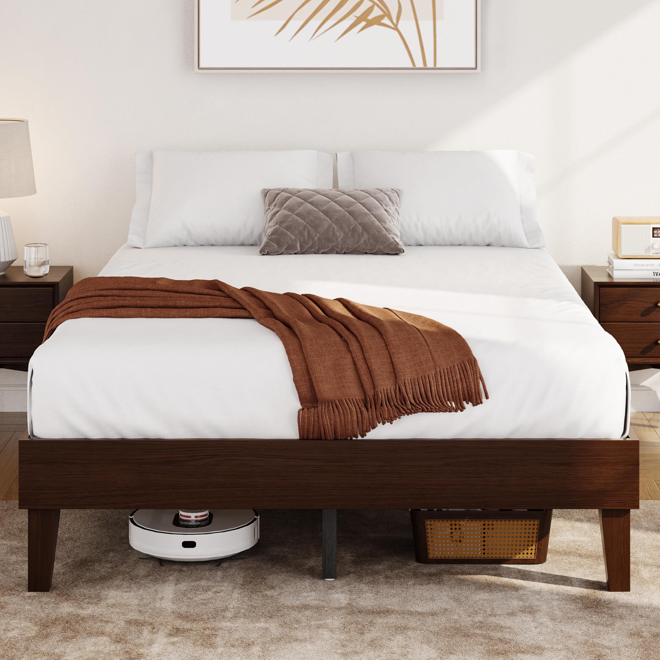 Yaheetech Full Bed Frame Natural Solid Wood Platform Bed with Wooden Slats Support, 12-inch Underbed Space for Storage, Noise-Free Design, Easy