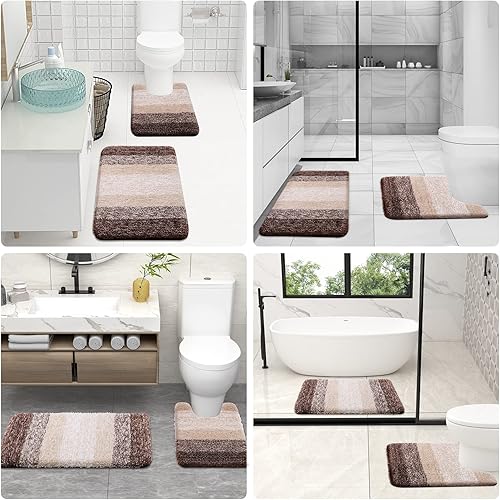 Miniatura 9 de OLANLY Alfombra de baño y inodoro ombré en forma de U, tamaño 47 x 24 pulgadas y alfombras de inodoro de 24 x 20 pulgadas, color marrón, paquete de