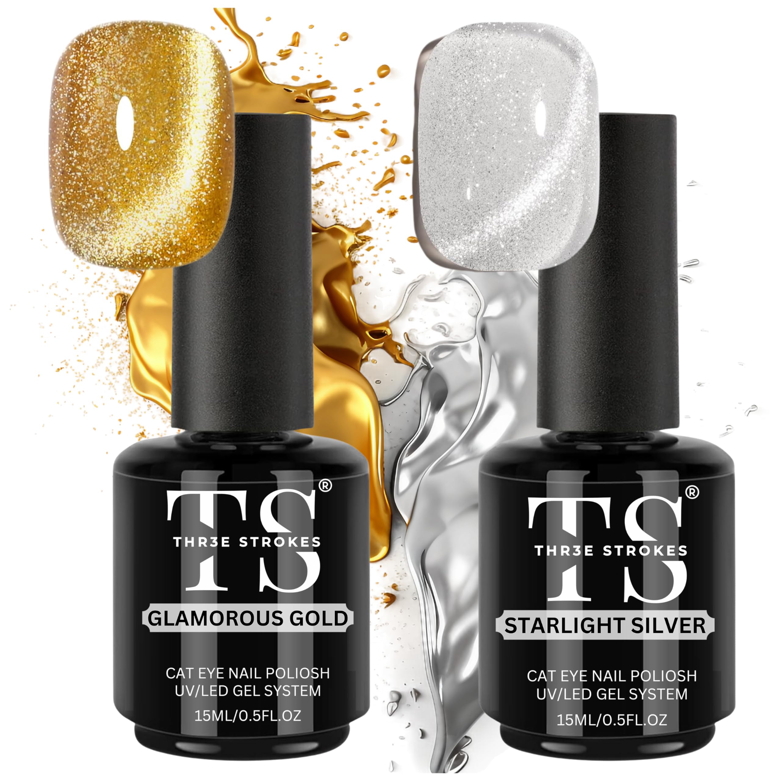 THR3E STROKES Silver and Gold Smoothie Cat Magnetic Gel Polish - 9D Cateye With Magnet Stick for Salon Manicure and Nail Art DIY at Home - 30 ML-image-23