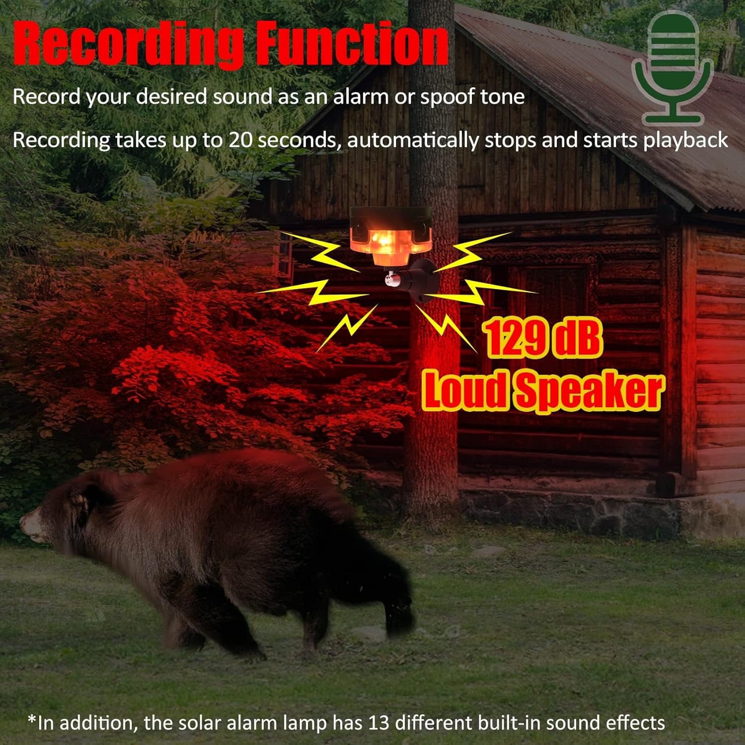 keeda Solar Motion Sensor Alarm, 129dB Loud LED Strobe Alarm 360° Detection Siren Lamp with Remote, 13 Tones + Customize Sound Audio Alarm for Villa,Farm,Barn,Yard,Chicken coop (Red)
