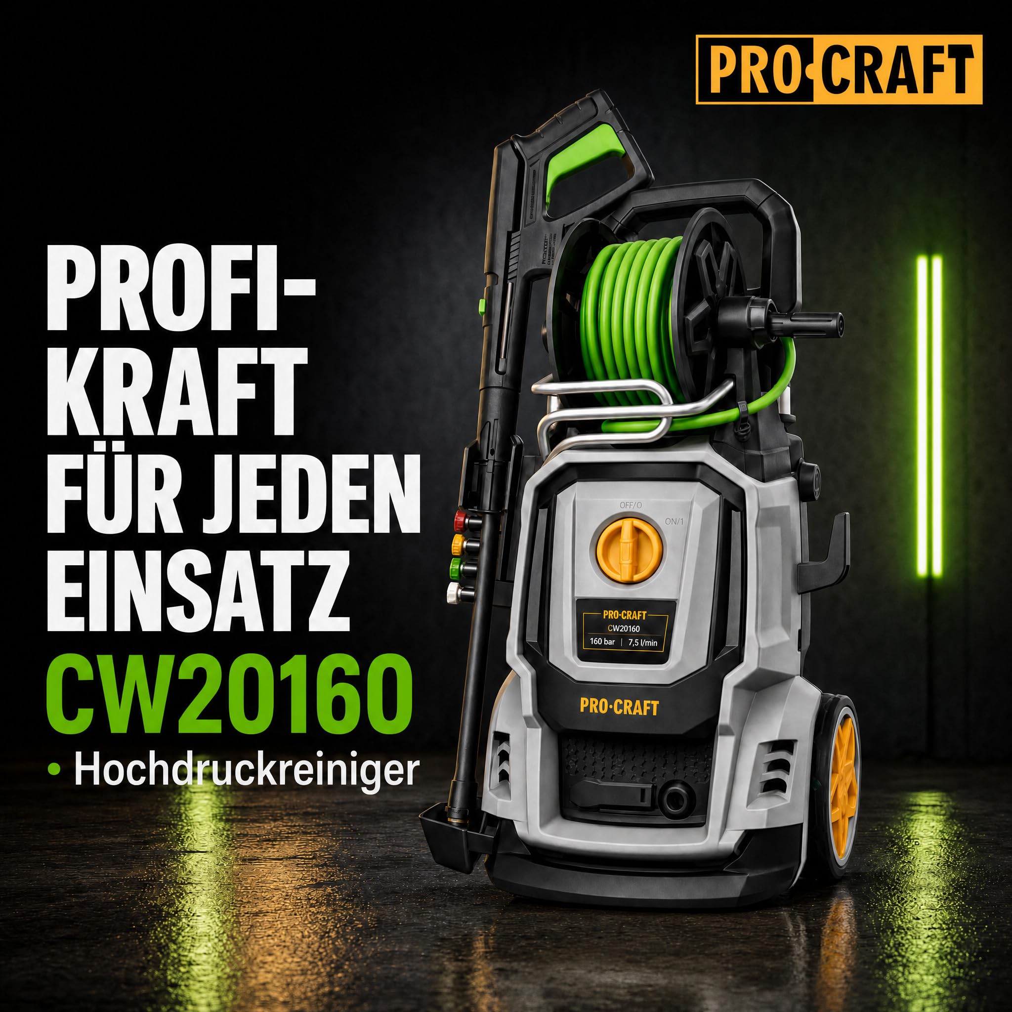 Procraft CW2.0/160 - Hidrolimpiadora de agua fría (2000 W, 160 bar, 7,5 l/min, incluye accesorios)