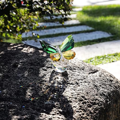 Miniatura 4 de LONGSHENG - SINCE 2001 - Figuras de mariposa de cristal, mariposa amarilla verde voladora con base de bola, adorno de vidrio, pisapapapeles