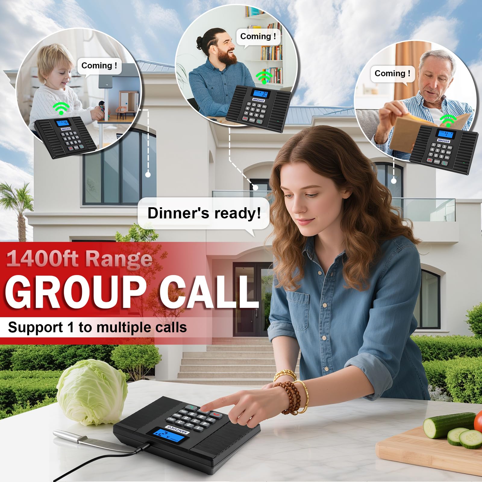 Intercomunicadores inalámbricos 60D para el hogar, sistema de intercomunicación dúplex completo para casa/negocio, intercomunicadores de 1400 pies manos libres en tiempo real, ampliable a 18