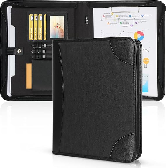 Toplive Padfolio Portfolio with Zipper,Executive Business Conference Folder Document Organizer