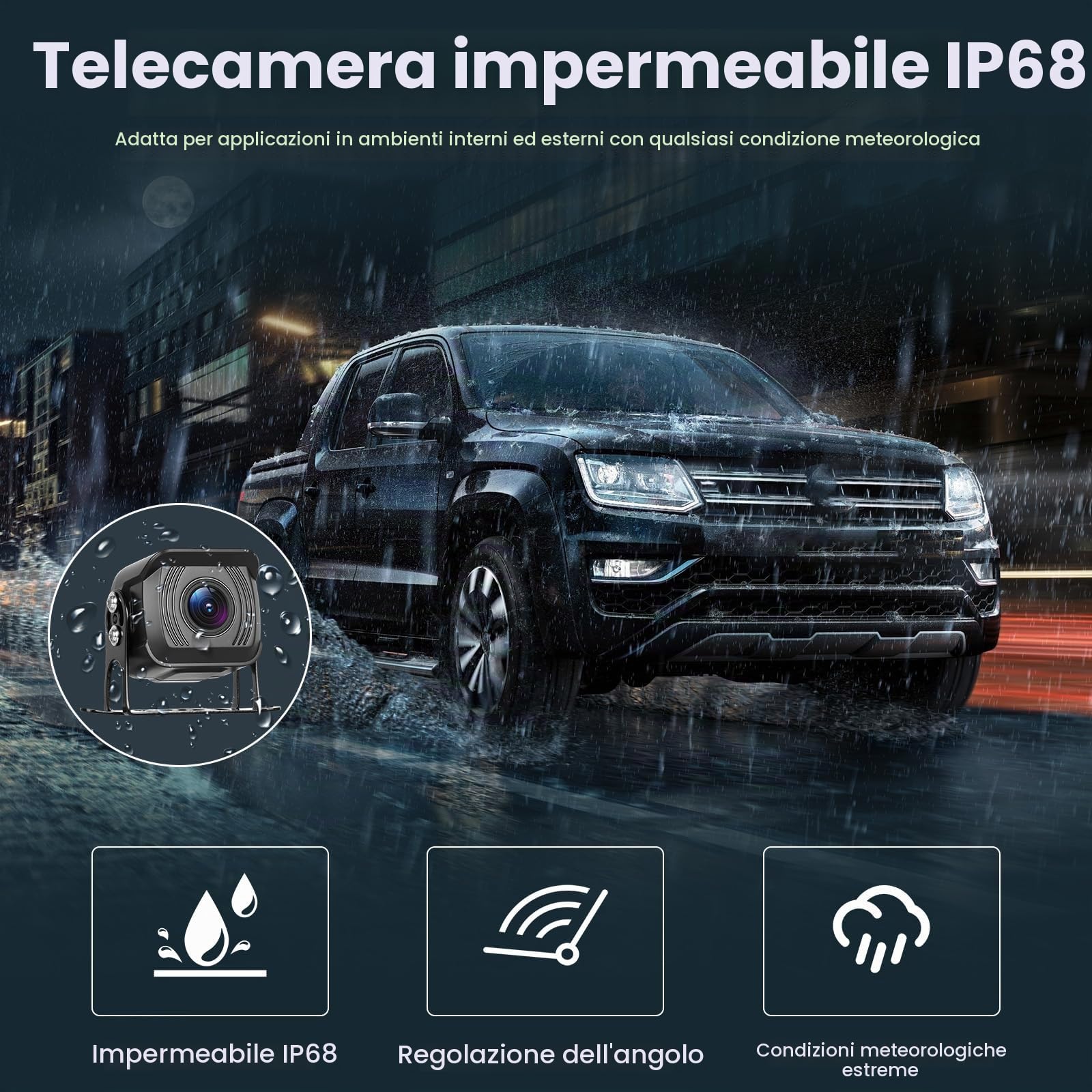 Inefala Telecamera Retromarcia (Doppia) con Monitor HD IPS da 7'', Targa Retrocamera per Auto Visione Notturna IP69 Impermeabile Telecamera Posteriore per Auto Camion SUV Furgoni 9-32V