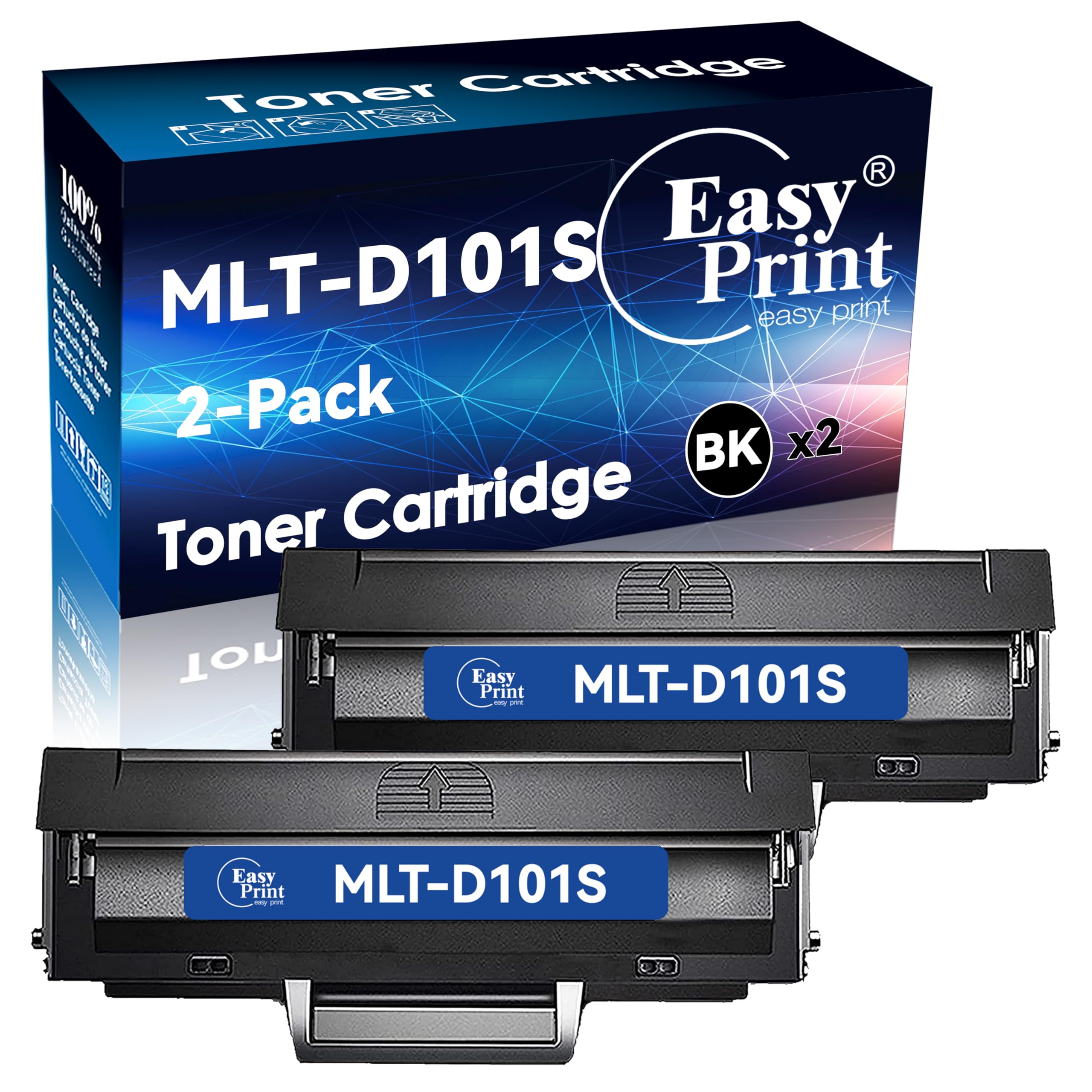 (2-Pack, Black) Compatible MLT-D101S D101S Toner Cartridge 101S Used for Samsung ML-2160 ML-2165 ML-2165W SCX-3400 SCX-3400F 3400FW SCX-3405 SCX-3405F 3405FW SF-760P Printer, Sold by EasyPrint