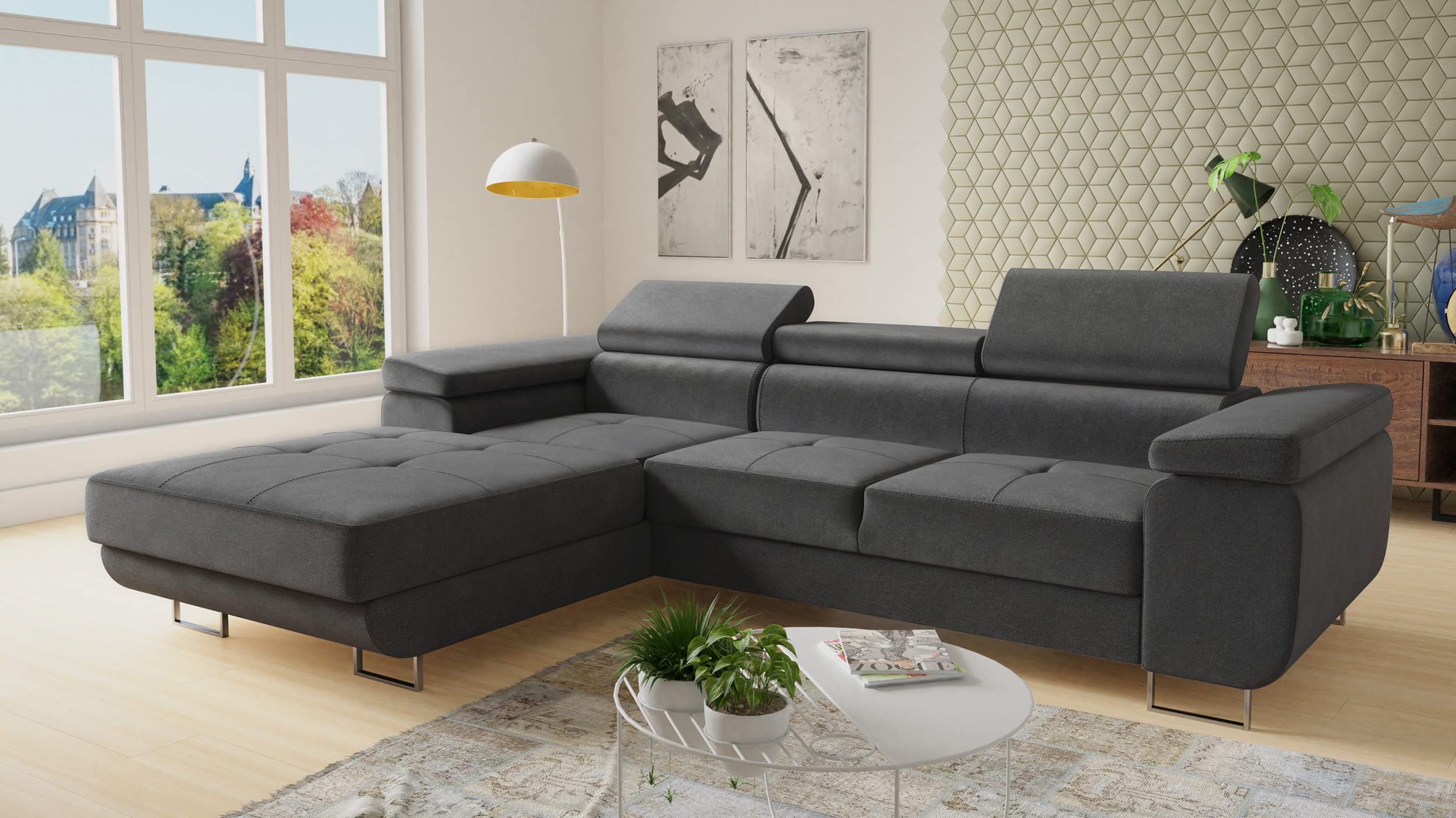 Sofnet Ecksofa Divo mit Schlaffunktion, Bettkasten und Kopfteilverstellung, Polsterecke, Wohnlandschaft, Sofagarnitur, Couch, Sofa, Federkern (Grau (Kronos 22), Ecksofa Links) Küche, Haushalt & Wohnen