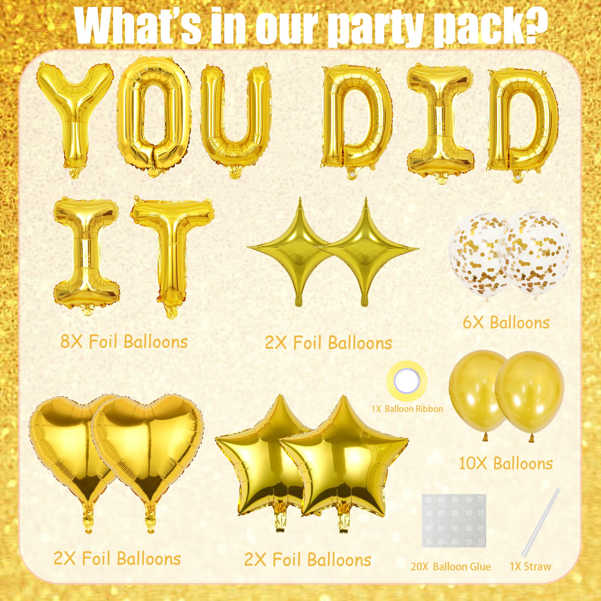 Graduation Decorations Congratulations Party Banner, You Did It Banners Gold Well Done Decoration - Image 2