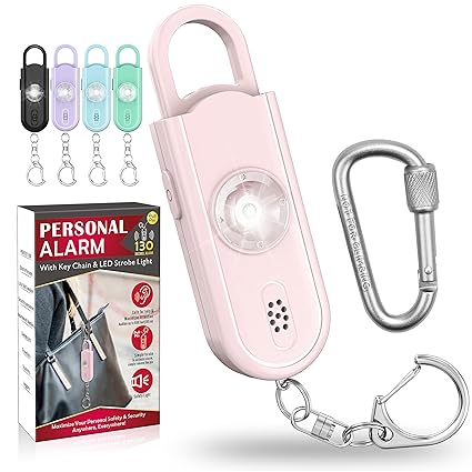 Safe Sound Personal Alarm, 130 dB Loud Siren Song Emergency Security Alarm Keychain with Strobe SOS LED Light, Personal Sound Safety Siren for Women, Men, Children, Elderly (Pink)