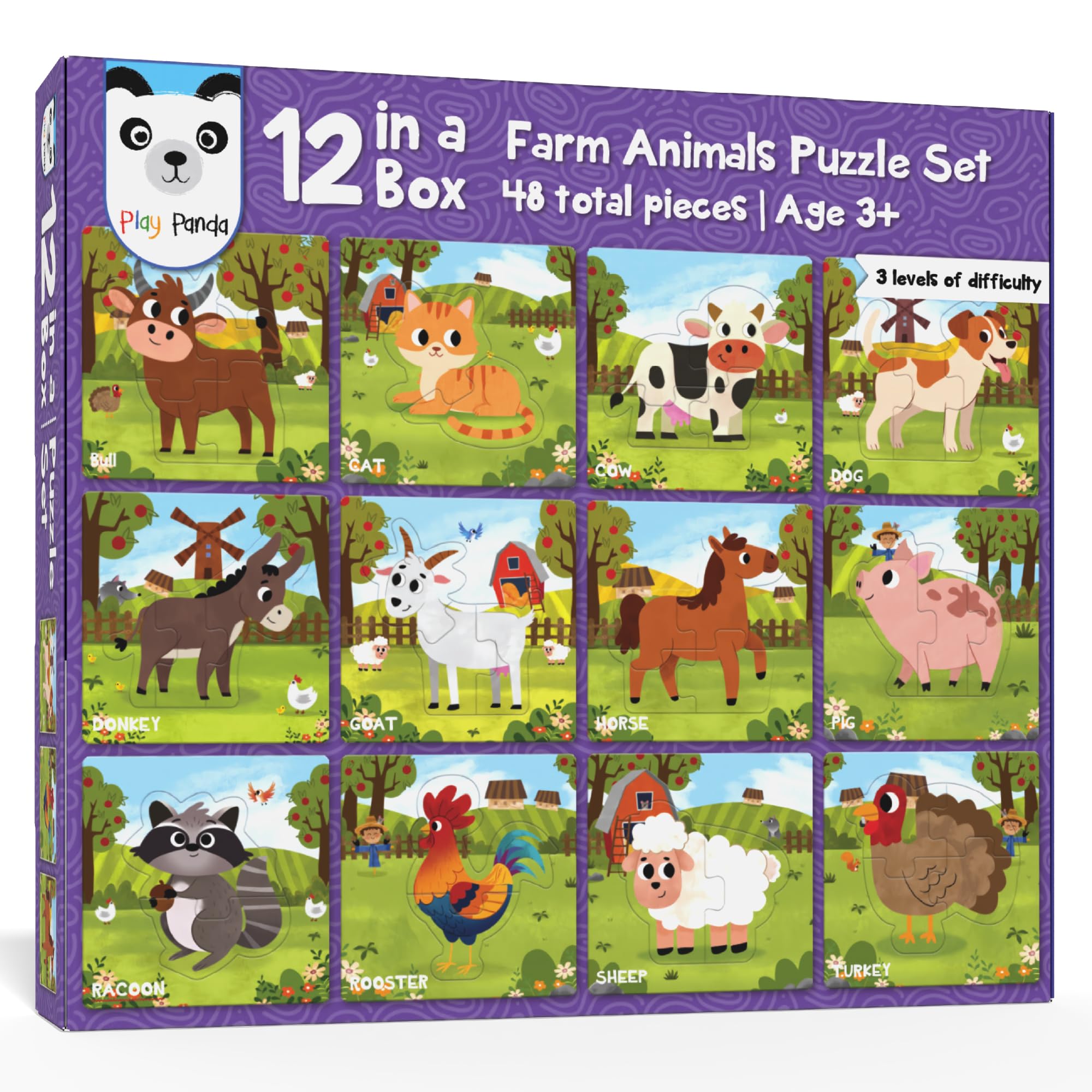 Play Panda 12 in 1 Farm Animals Puzzle Set - Preschool Educational Activity for Kids-image-9