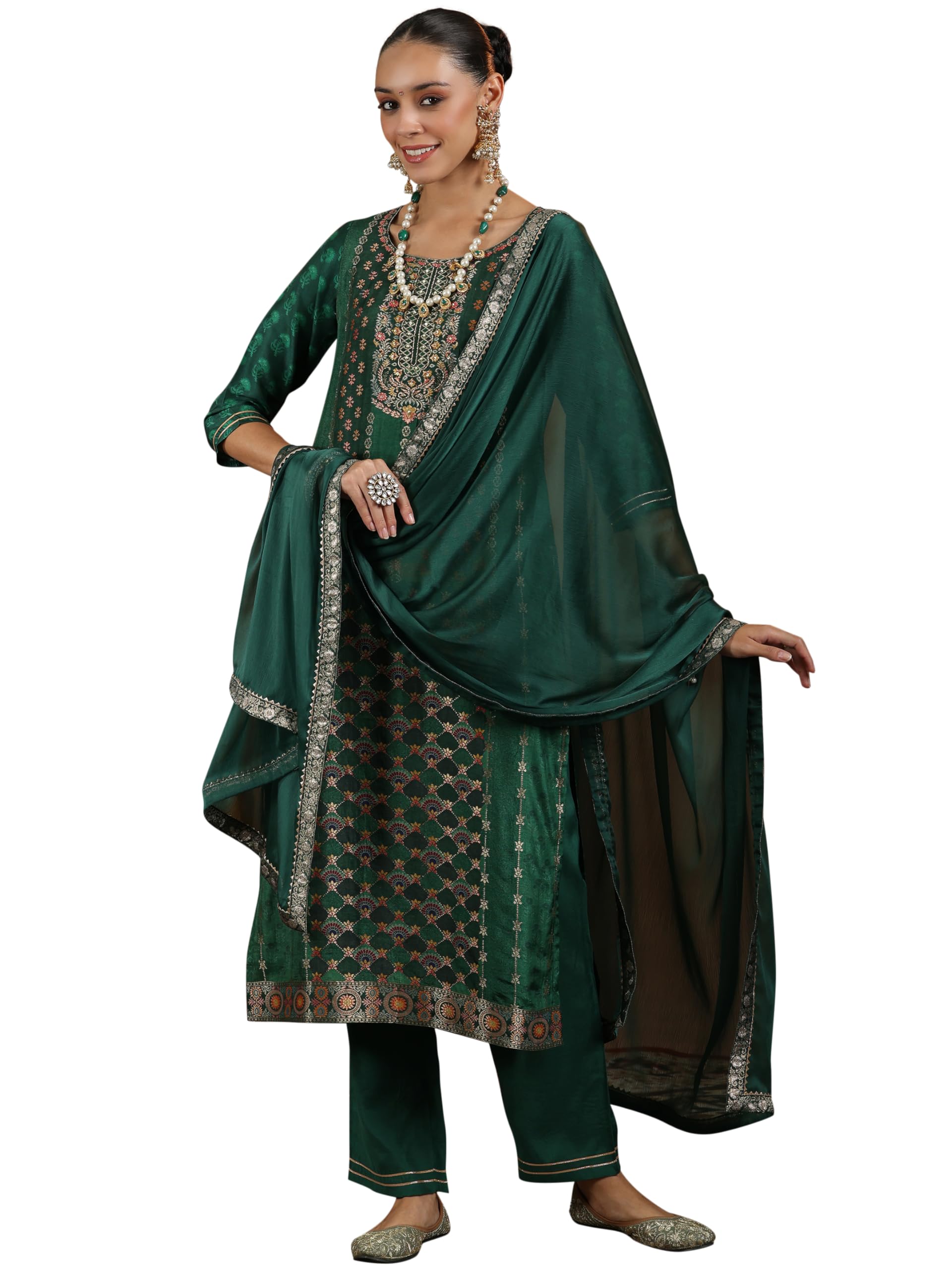 libas Womens Woven Design Silk Blend Straight Kurta With Trousers and Dupatta | daily wear suit-picture-41