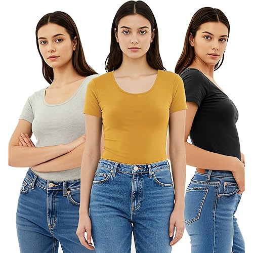 Emmalise Women's Short Sleeve Tshirt Scoop Neck Tee Value Pack Junior Plus Sizes