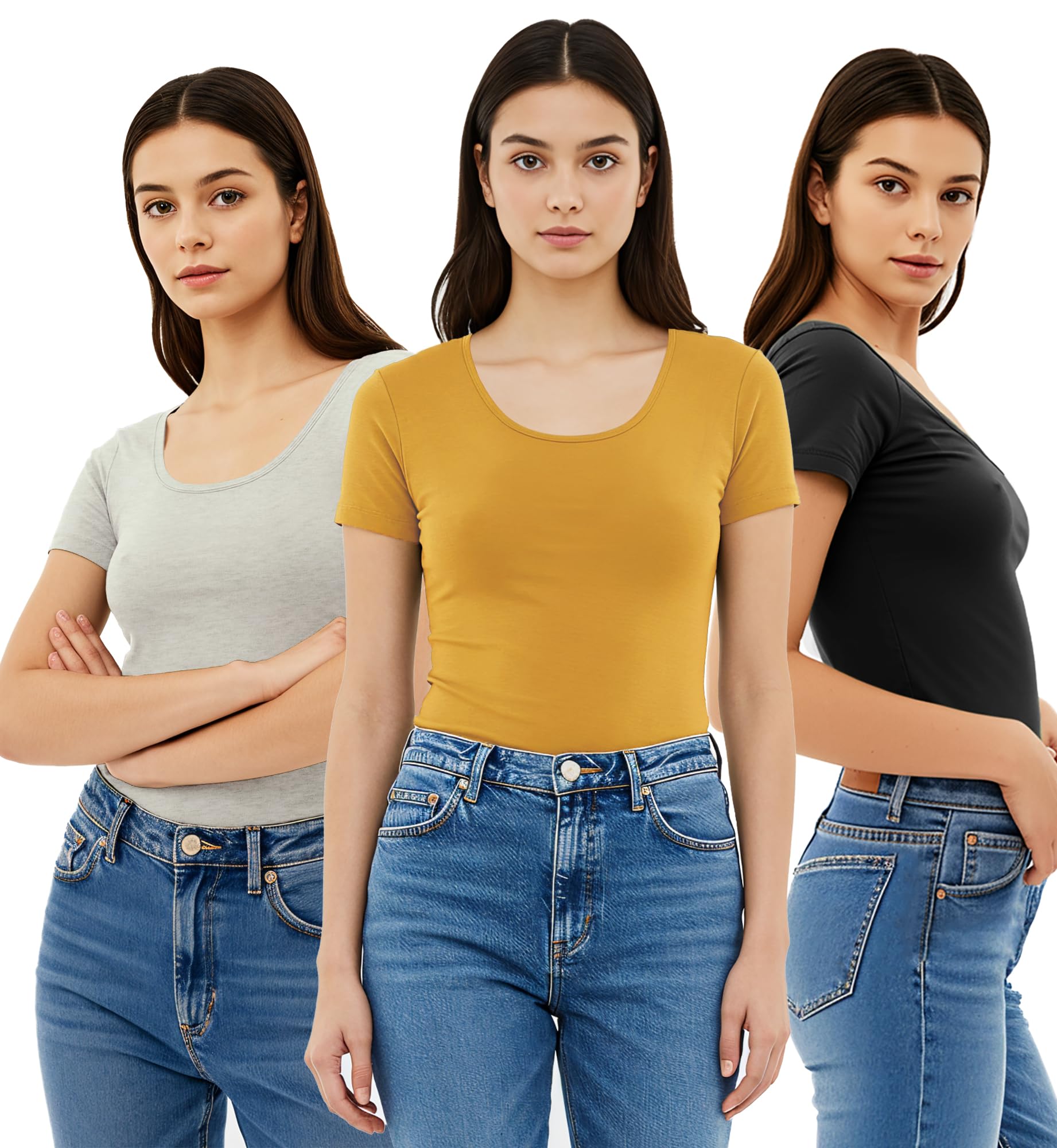 Emmalise Women's Short Sleeve Tshirt Scoop Neck Tee Value Pack Junior Plus Sizes