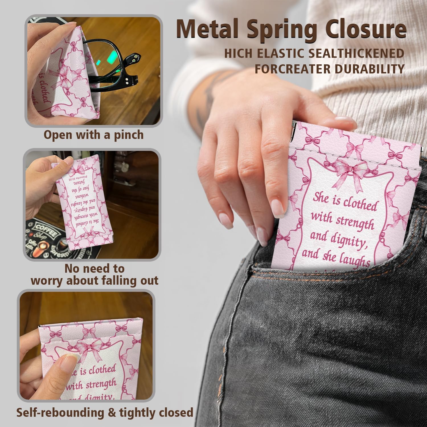 Eyeglasses Sunglasses Case PU Soft Squeeze Top Glasses Pouch for Women Men,Bible Floral Print Portable Anti Scratch