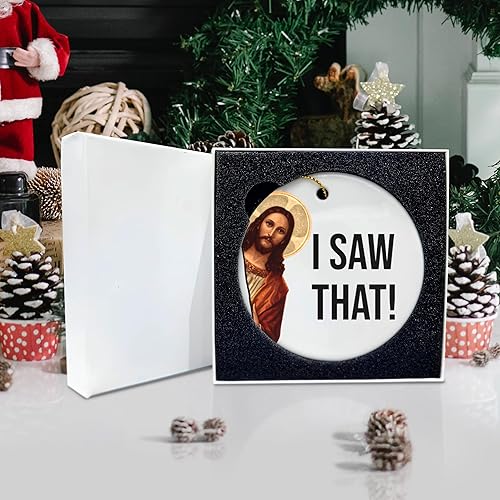 Miniatura 2 de Adorno de Navidad con texto en inglés "I Saw That Jesus", divertido adorno de Navidad de Jesús, decoración navideña divertida para una celebración