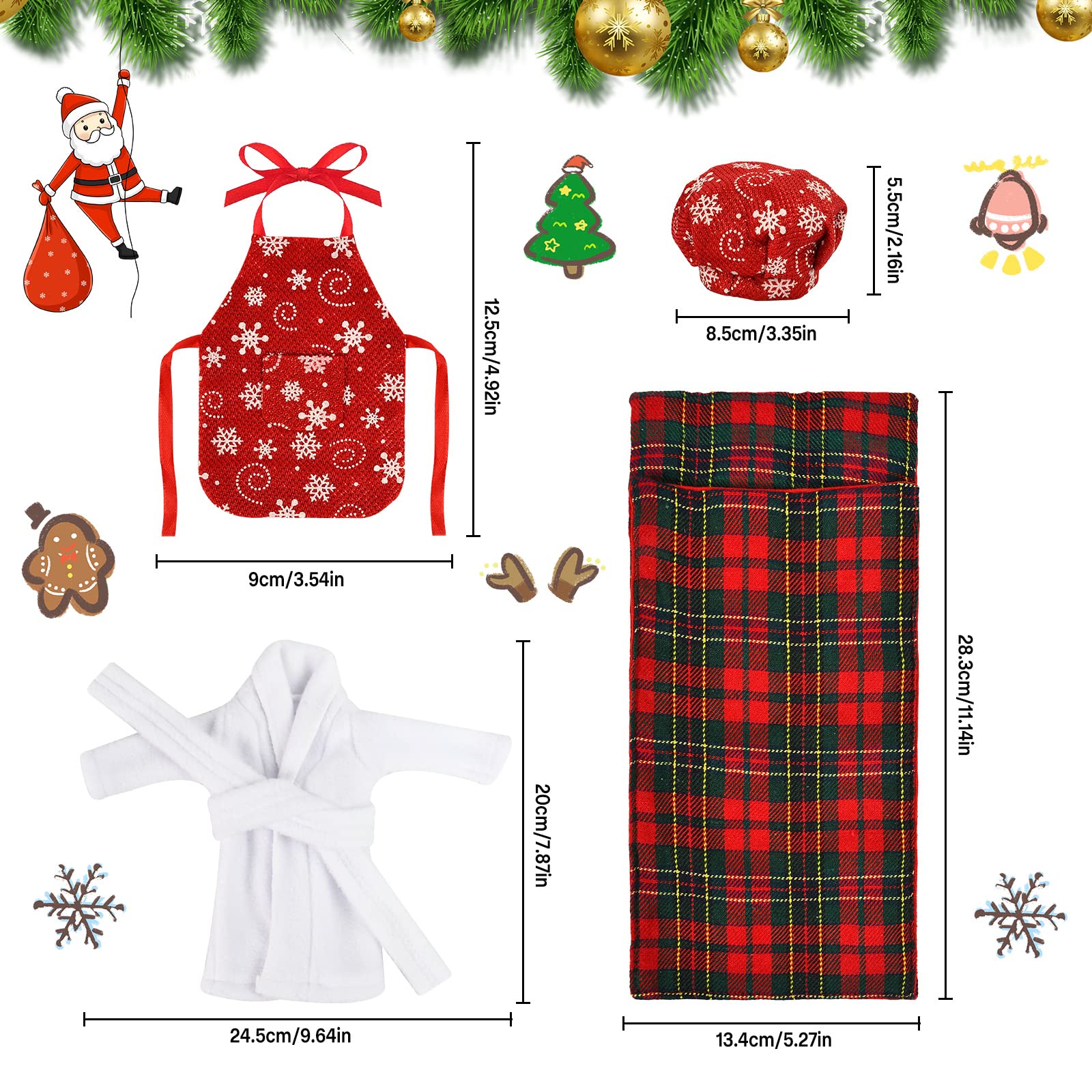 Weihnachtselfen-Puppenkleidung – 8-teiliges Set Mit Mützen, Schals & Outfits In Rot/Grün
