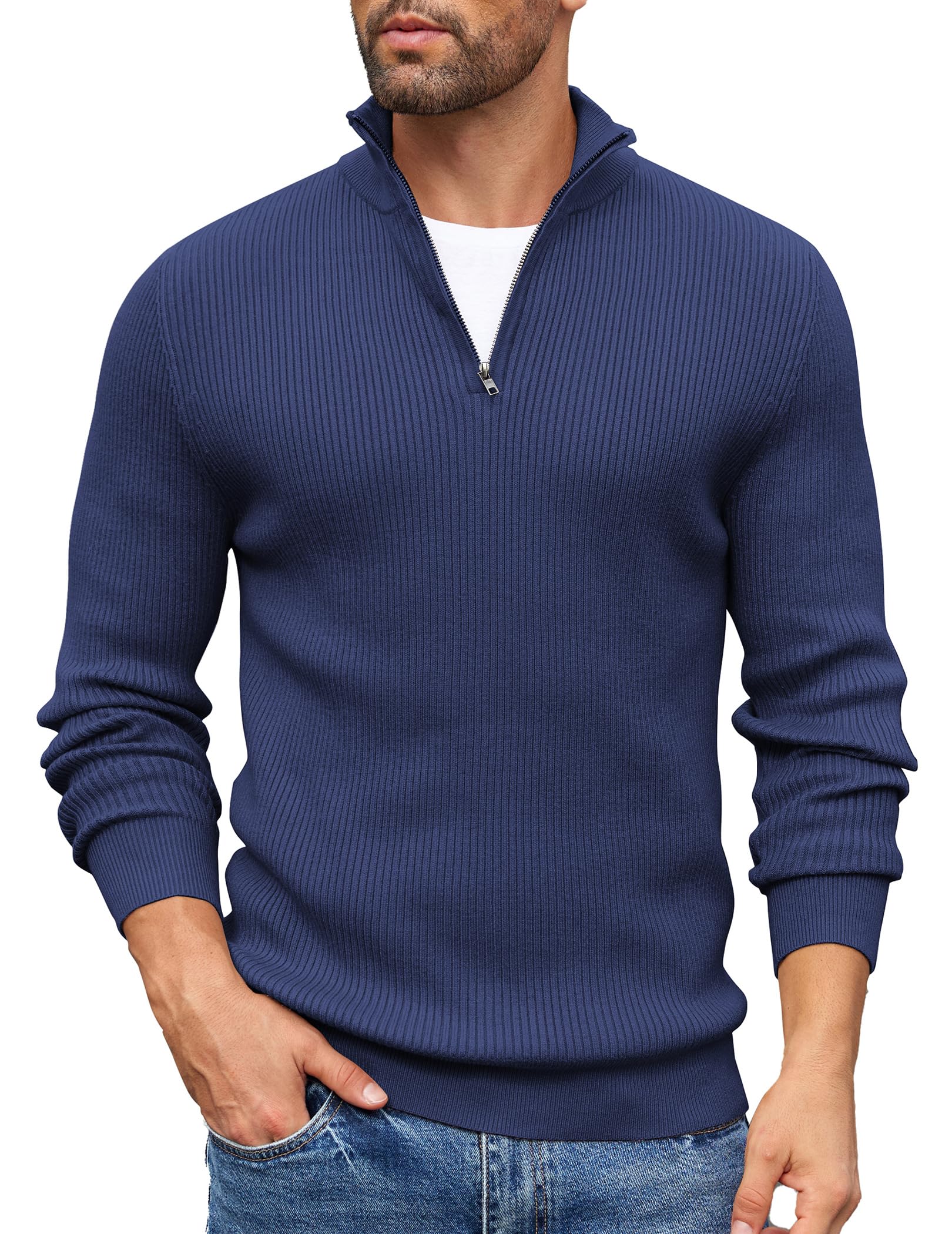 COOFANDY Maglione Uomo Invernale con Zip Maglione Uomo a Maglia con Zip 1/4 Morbido Pullover Dolcevita Classico Maglioni Invernali Regular Fit con Collo Alto