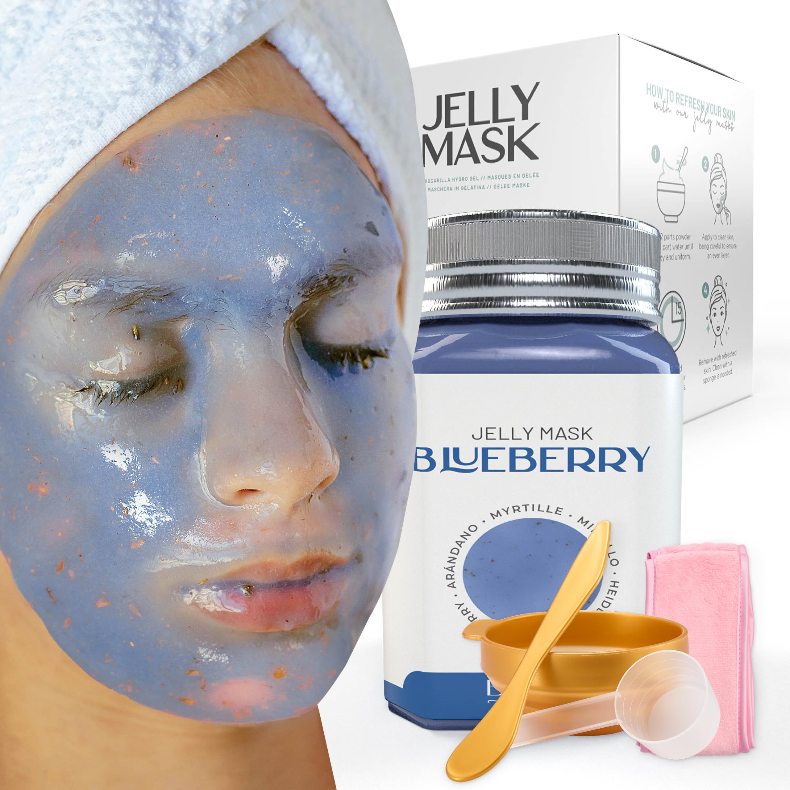 Jelly Mask Jar Blueberry Burst Peel-Off Face Care Rubber Mask - A 23 fl oz Skin Care Moisturizing Gel Mask Jar Spa Set for Men, Women and Adults on Formal Gatherings and Events