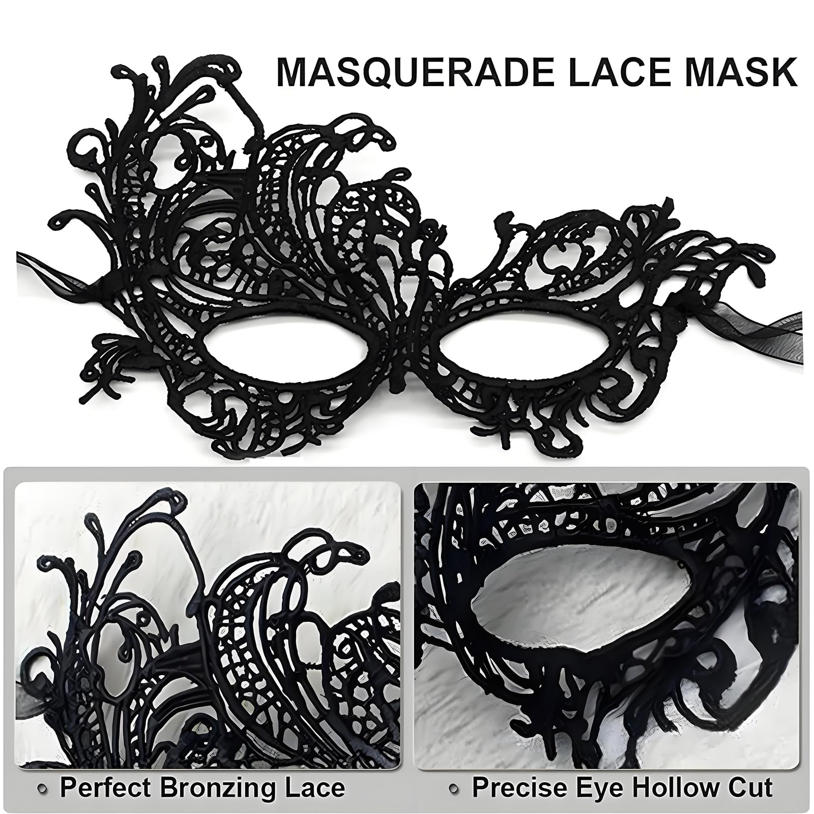 AMWYODK Couple masquerade mask set, masquerade mask men, Venetian mask, thickened lace mask, Halloween, carnival, carnival mask.(black) - Image 3