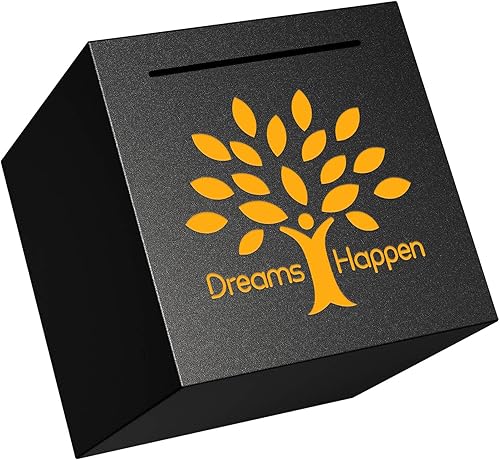 Miniatura 7 de Alcancía debe romperse para abrir, alcancía de acero inoxidable creativa segura para dinero real (Dreams Happen-Black, 4.72 pulgadas)