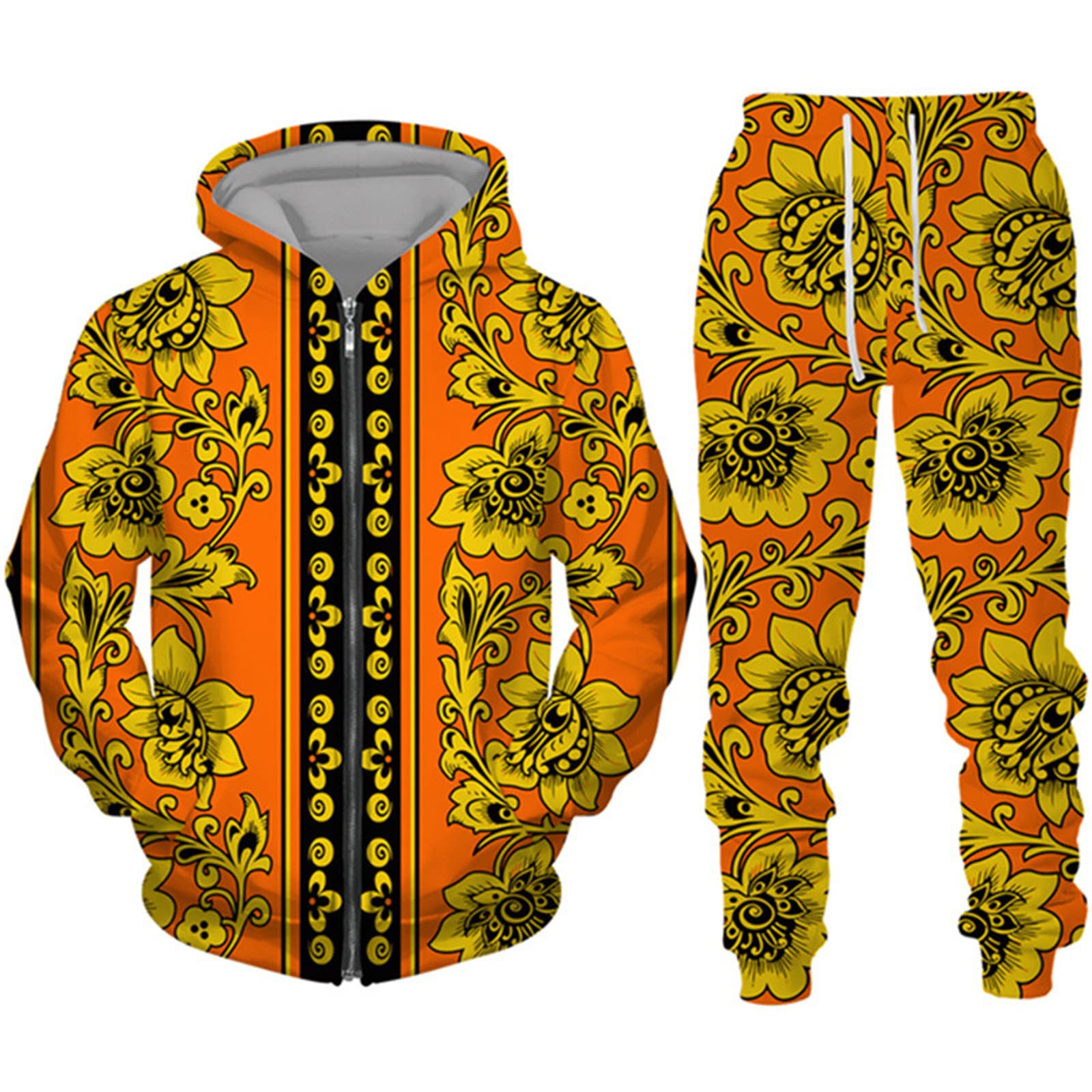Kewing Men's # 1 Tracksuit Set Hip Hop Gold Chain 3D Printed Zipper Hoodie And Sweatpants Fashion Casual 2 Piece Set Sweatshirt Suits