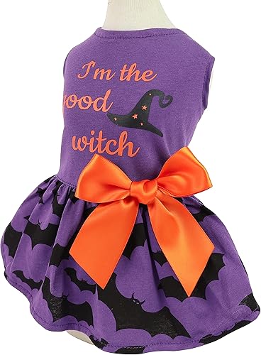 Miniatura 3 de Fitwarm Disfraz de perro de noche de brujas con diseño Im The Good Witch 100% de algodón, vestido para cachorro, fiesta de perrito, una pieza con