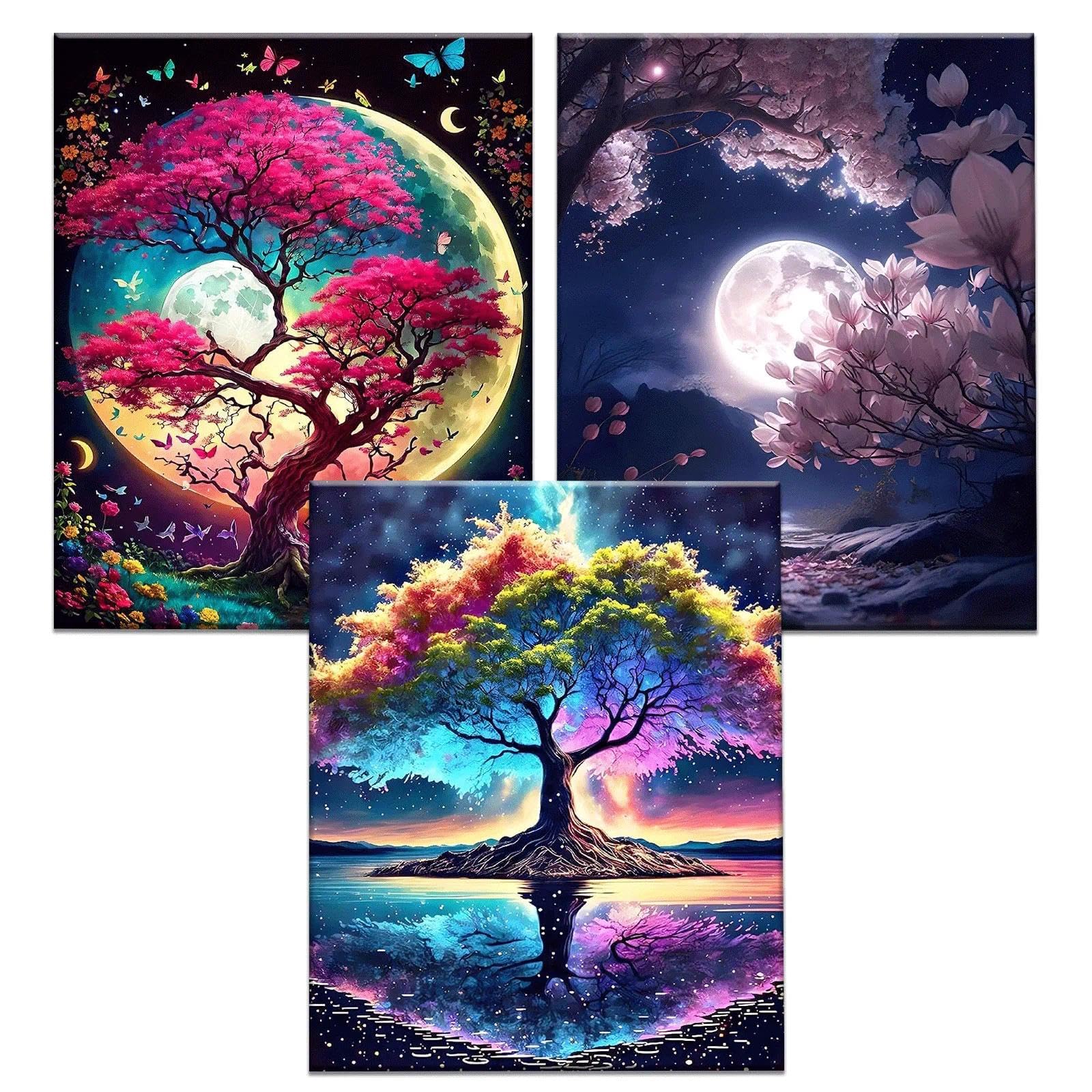 JATOK 3 Packs Paint by Number for Adults - 16x20in/40x50cm, Painting on Rolled Colored Canvas for Beginners, Easy DIY Acrylic Pigment Drawing Paintwork for Home Wall Decor, Landscape (No Frame)