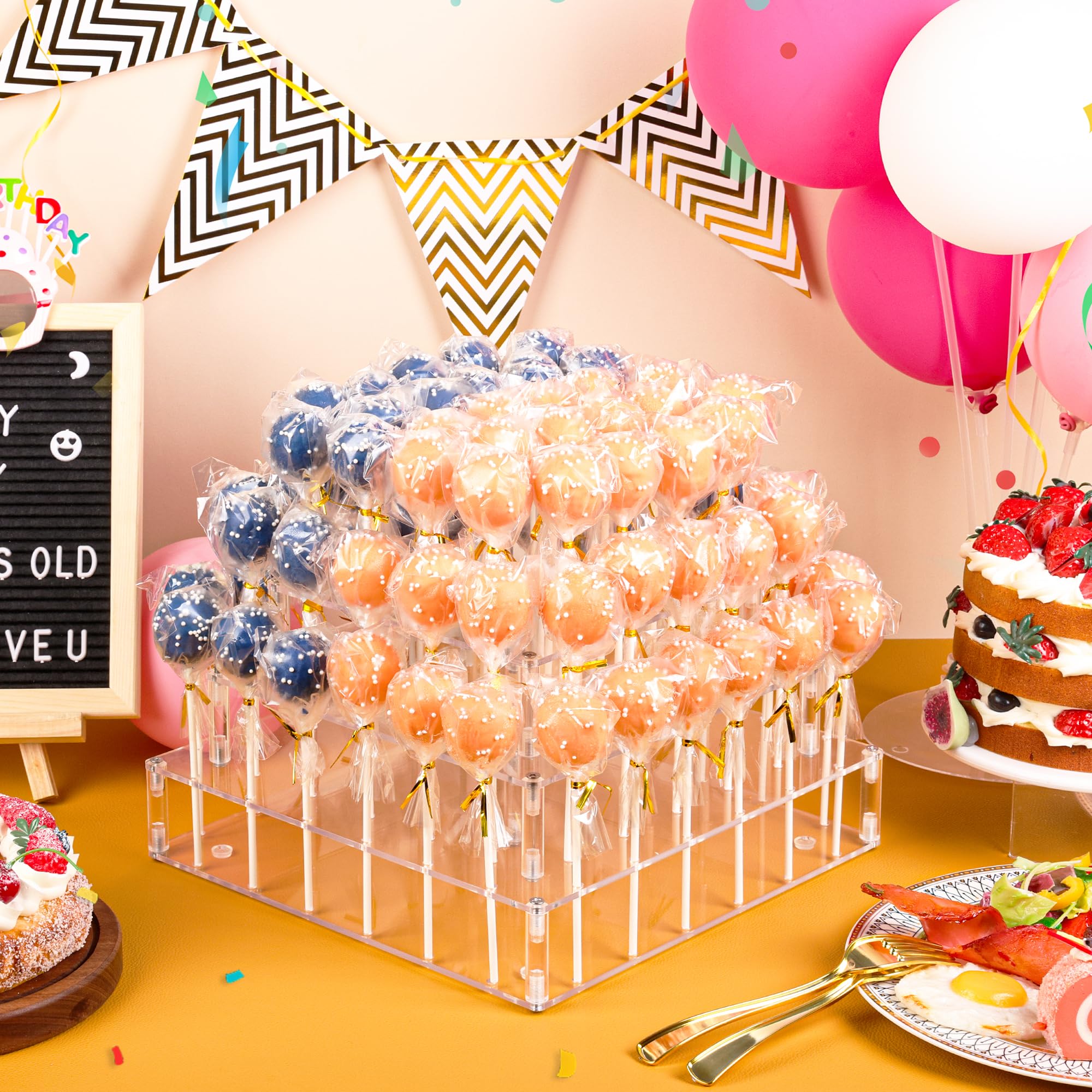 Goabroa Présentoir à gâteaux à 72 trous en acrylique avec lumière LED pour mariage, Noël, anniversaire, anniversaire de mariage, décoration de bonbons d'Halloween