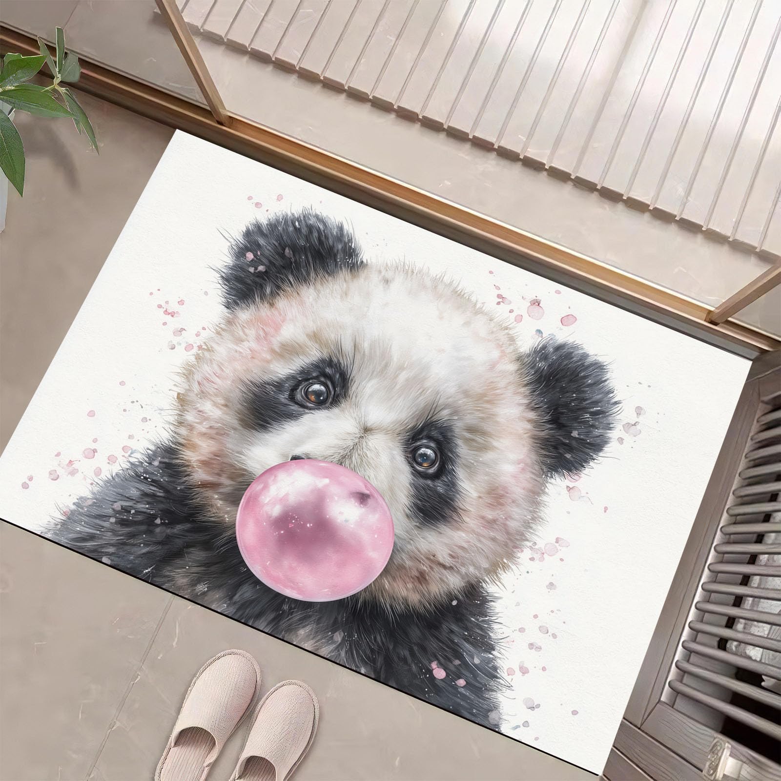 Tapis pour Entrée Aquarelle Panda Idéal pour Cuisine et Salle De Bain