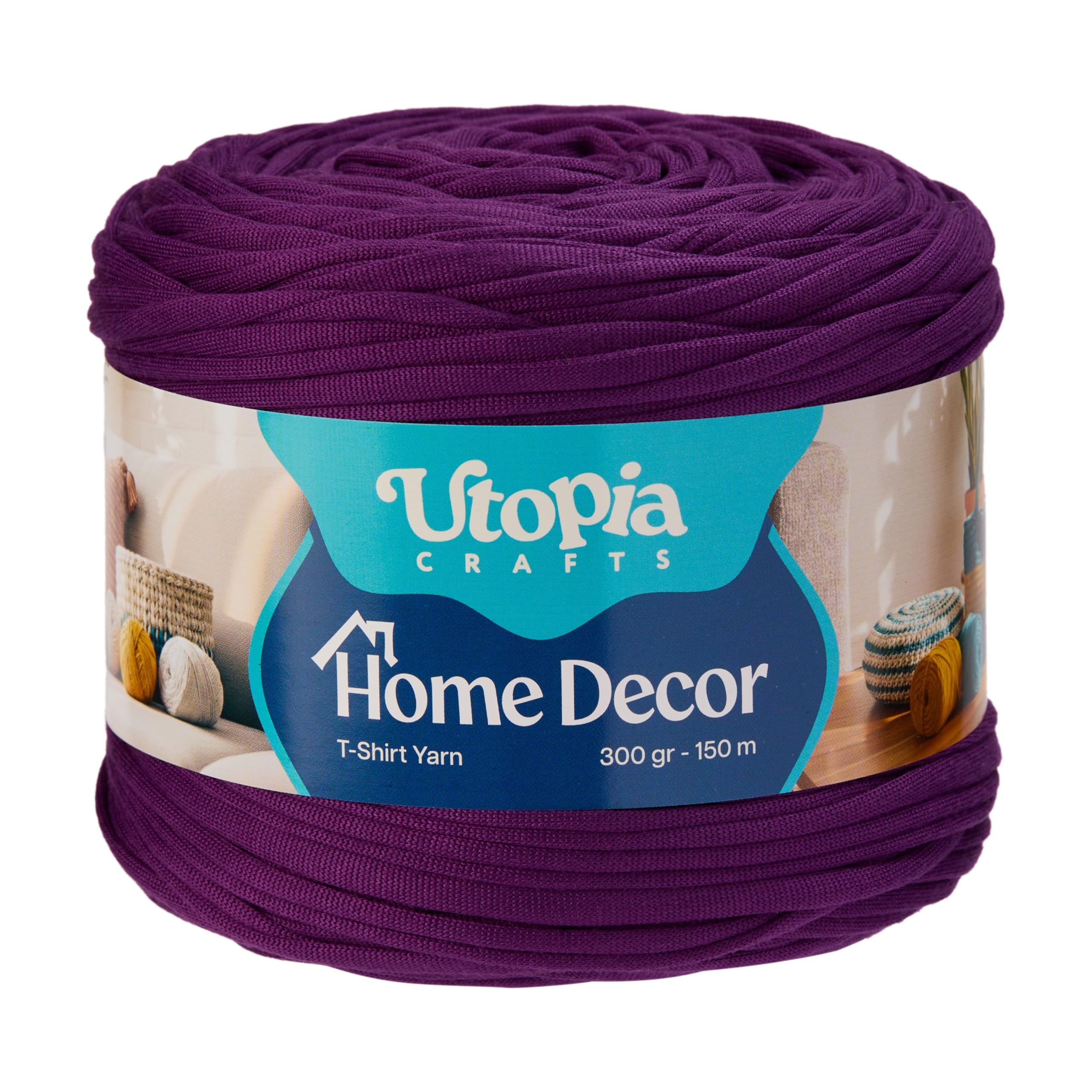 Utopia Crafts Home Decor T-Shirt Yarn for Crocheting, 300g Thick Soft Elastic Ribbon Yarn for Crochet Baskets Bags Rugs, Textile Fabric Yarn for Beginners, Home Decor, 5-7mm Hook (Violet Purple)
