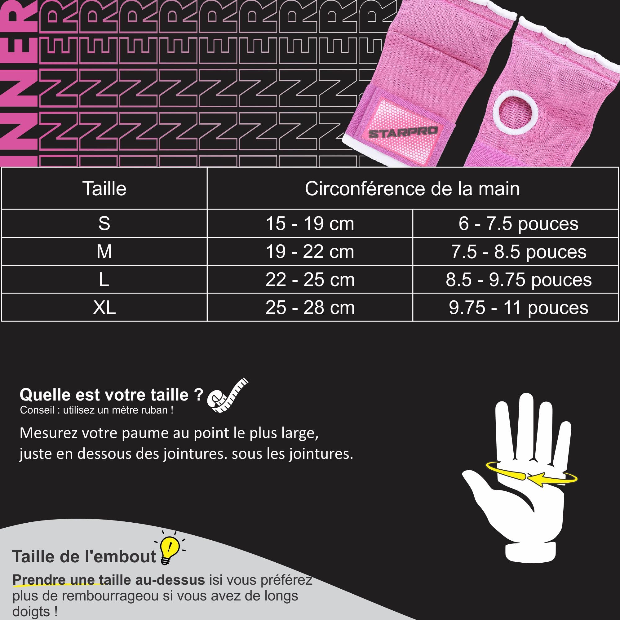 Starpro Bande Boxe sous Gants Intérieurs et Protecteur de Poing et de Pouce pour la Formation en Boxing, Sparring, Muay Thaï, Kickboxing, MMA, Arts Martiaux et Combat Training - Couleurs Variées