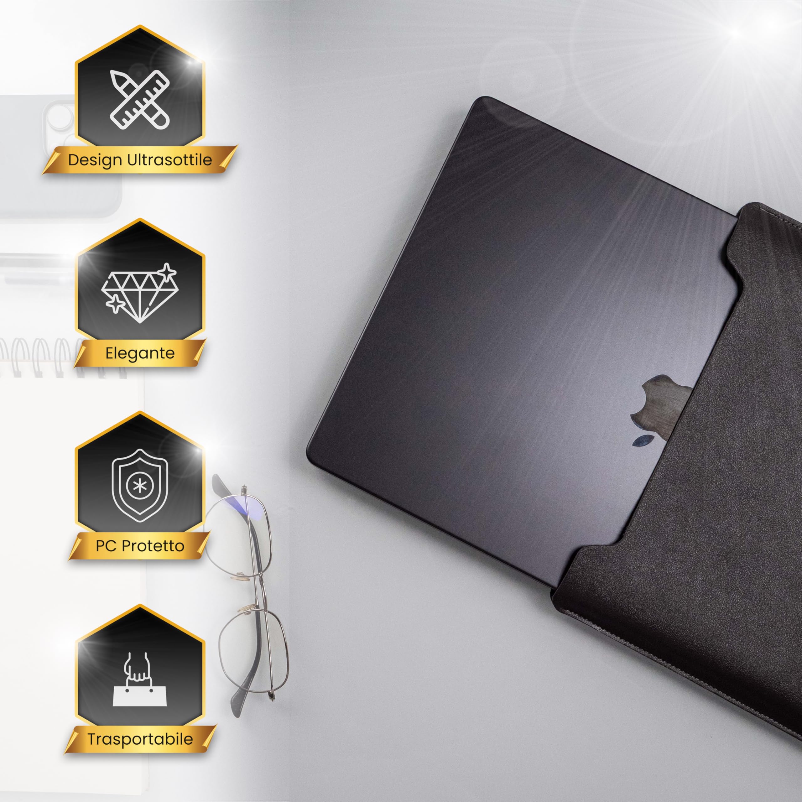 Funky Planet Borsa Porta PC in Neopreneda 15-15,6 Pollici - Custodia Portatile Impermeabile - Cover PC Protettiva - Borsa Laptop Elegante - Porta Computer con Design Moderno e Tracolla Ajustabile