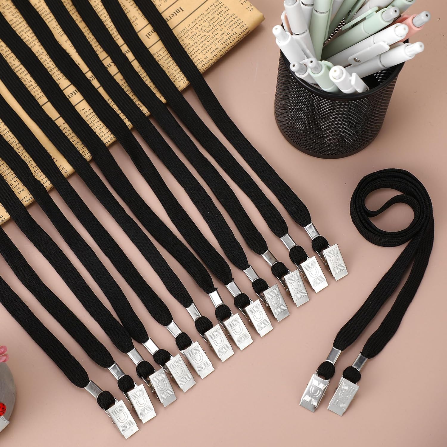 Patelai 100 Pack Double Clip Lanyards Bulk Face Mask Lanyard Twist Free 2 Hook Design Adjustable Badge Neck Strap for ID Name Badge Holder Back to School Conference Office Class Essential (Black) - Image 5