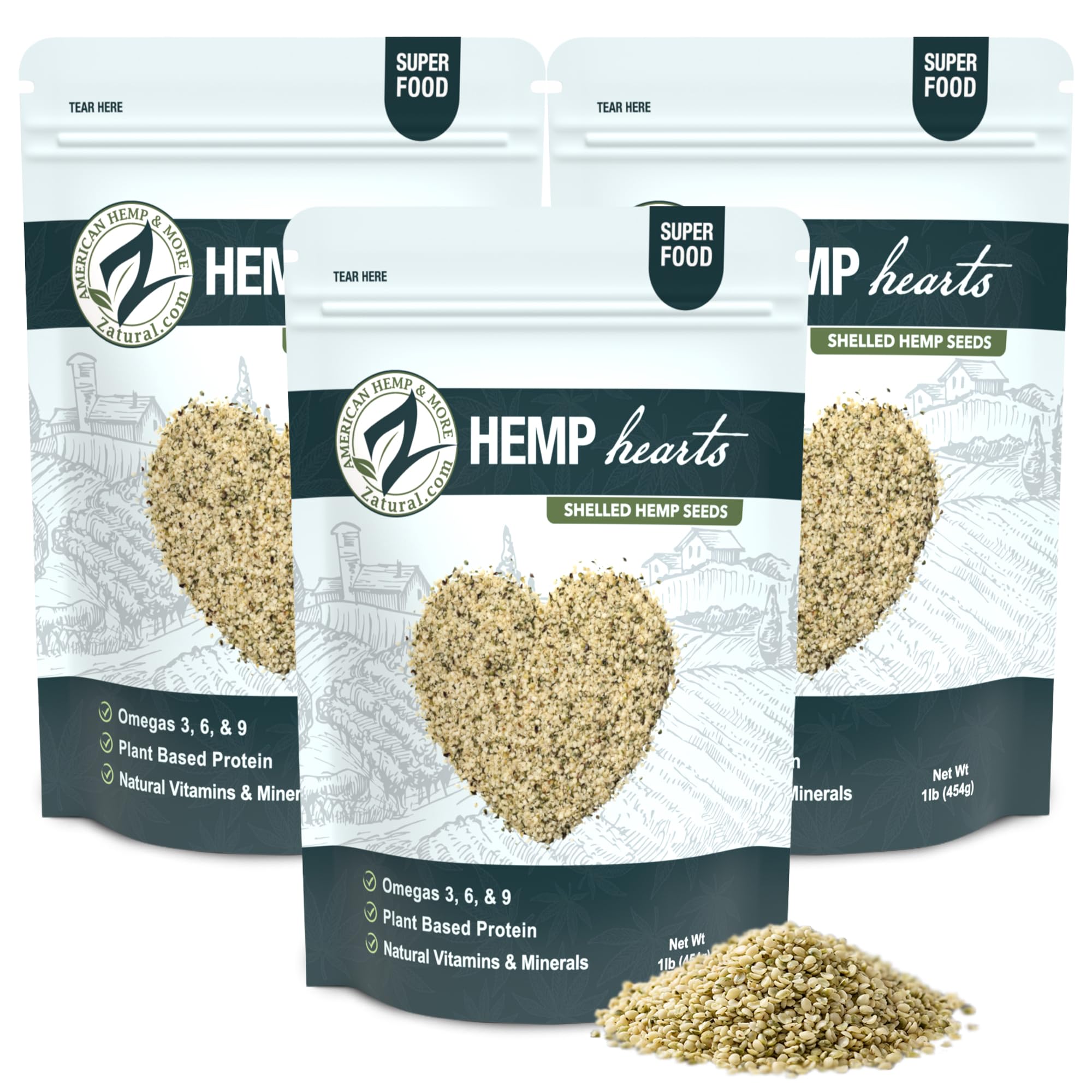 Zatural Organically Grown Hemp Hearts 100% Pure Hulled Hemp Seeds Raw Plant Based Proteins & Vegan Omegas (3 pounds)