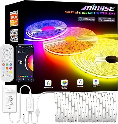 Tira de luz LED RGB COB de 20 pies20.0 ft, tira de luz regulable que cambia de color DC24V, funciona con AlexaGoogle AssistantTuya cinta flexible