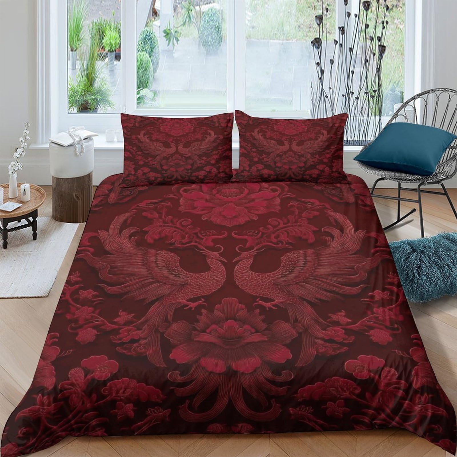 Ctjqhvkz Style-10 3D Printed Baroque Damask Fitted Sheet Microfiber Burgundy Elegant Mattress Cover Bedroom Decor Protection Single（135X200cm）