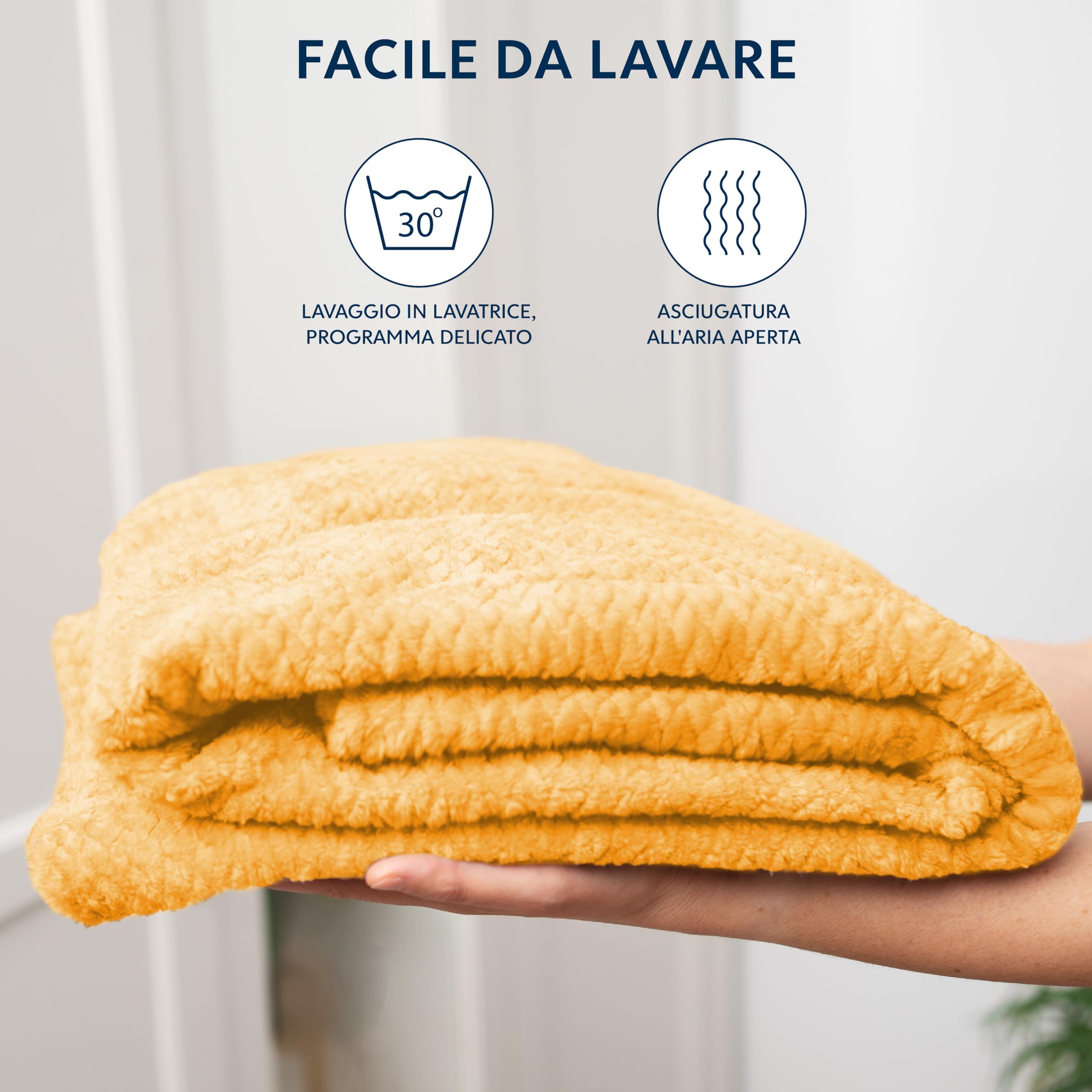 Dreamzie Coperta Pile Motivo a Spina di Pesce e Morbida al Tatto 220 x 240 cm - Giallo - Plaid Pile Divano in Microfibra 100% Poliestere 260gsm, Coperte Calde