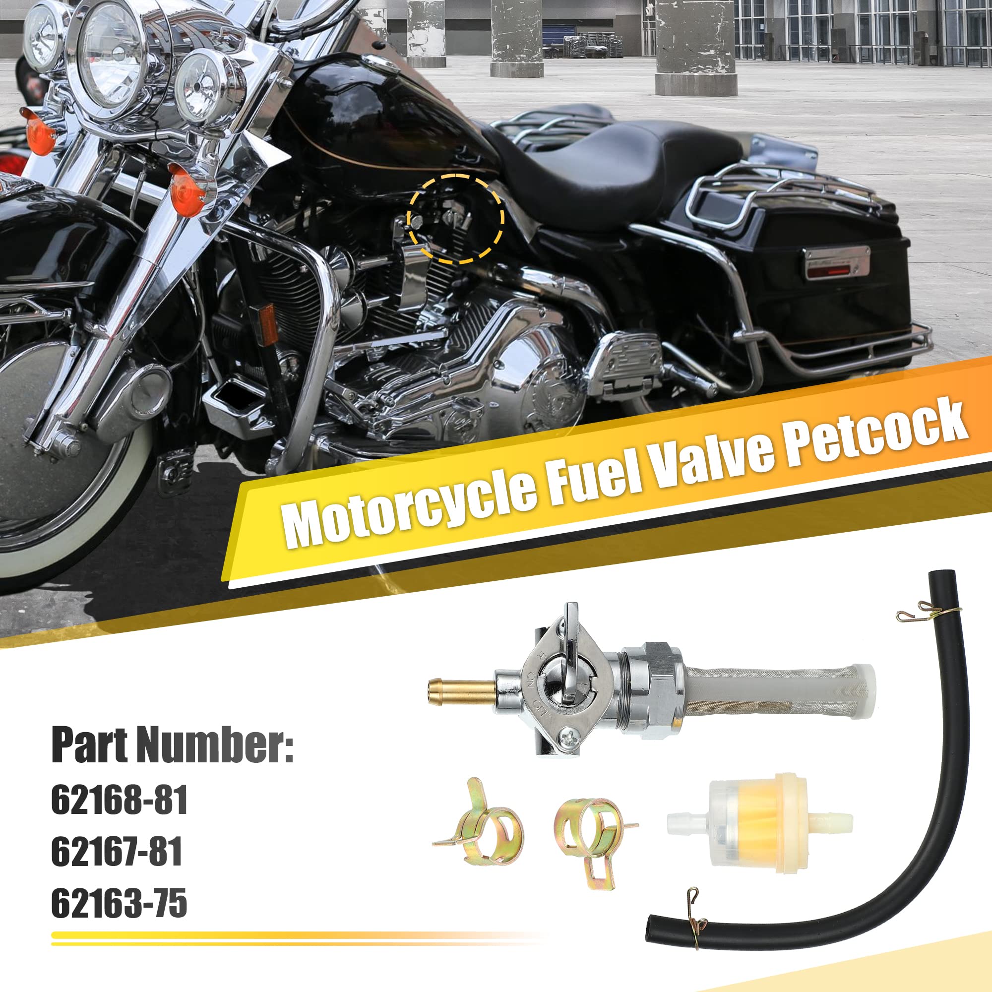 X AUTOHAUX Kraftstoffhahn Für Harley Davidson FL 75-79,81 1 Satz | Schwarz/Silber, Metall/Kunststoff/Gummi, Schlauch 17,5cm, Für Harley FL/FX/XLS, Teil 62168-81