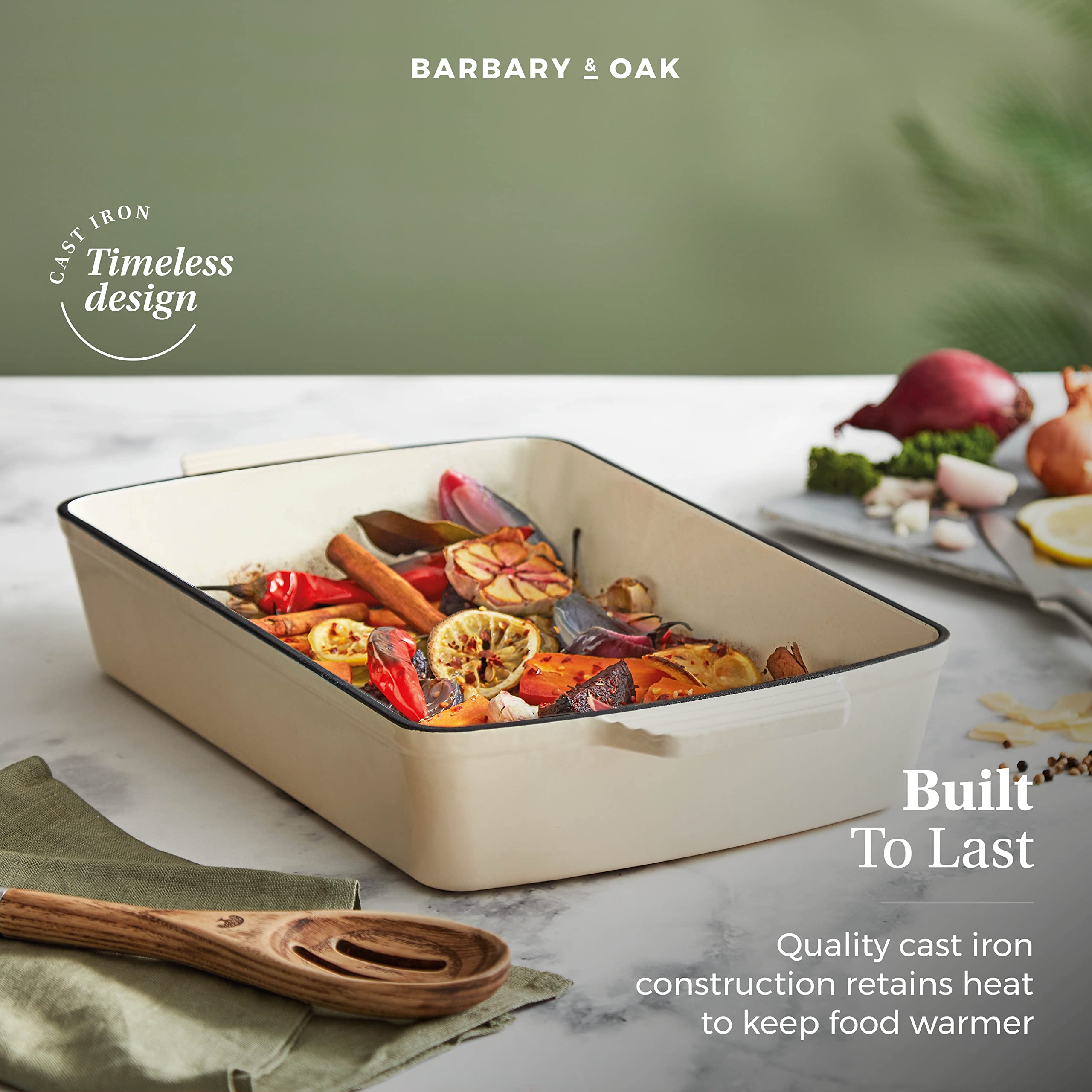 Barbary & Oak BO800258CRM - Girarrosto rettangolare in ghisa con interno smaltato resistente, 39 cm, crema Camembert