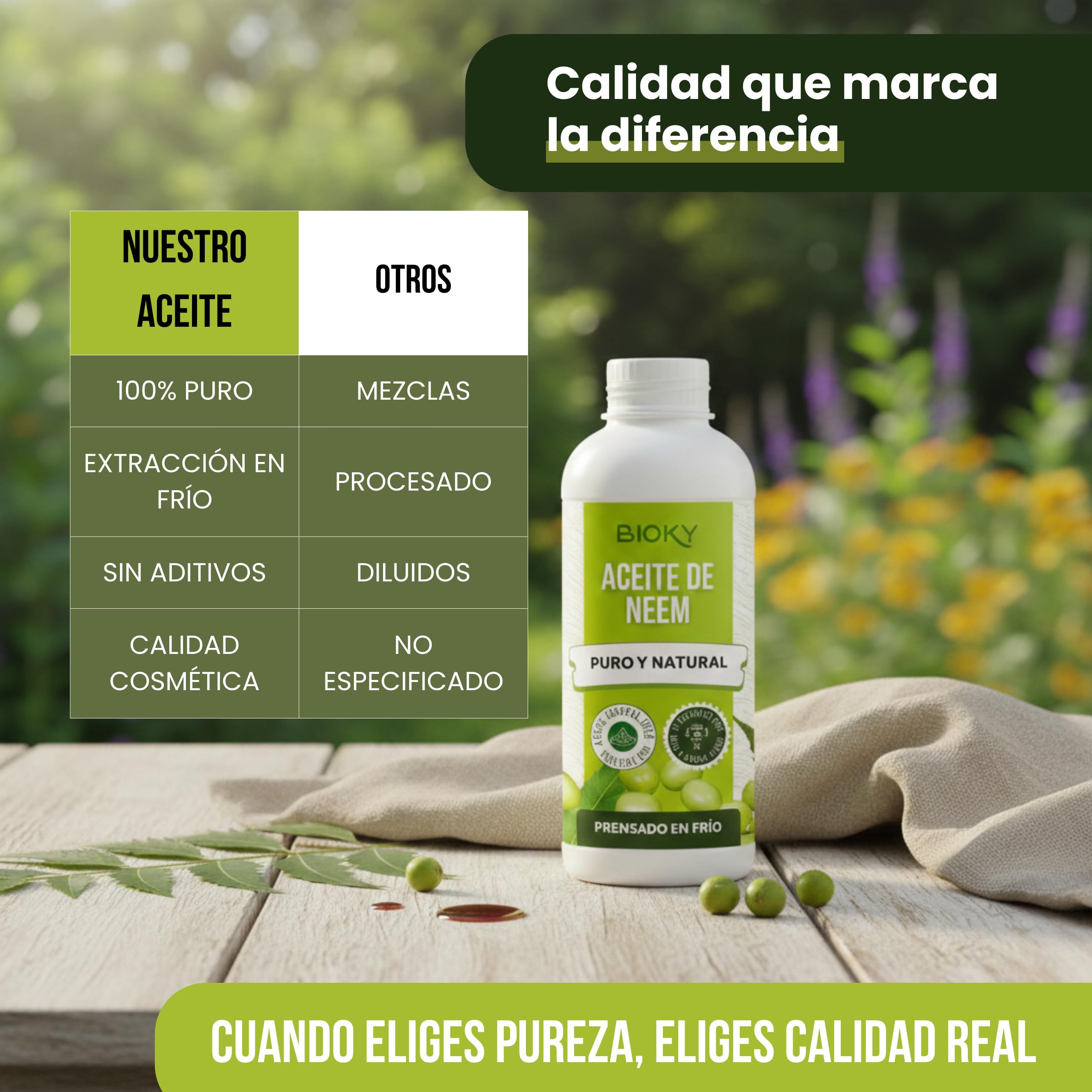 Bioky Aceite de Neem 2 Litros (Pack 1L + 1L) | Neem Puro y Natural - Extraído 1ª Presión en Frío | Aceite Multiusos