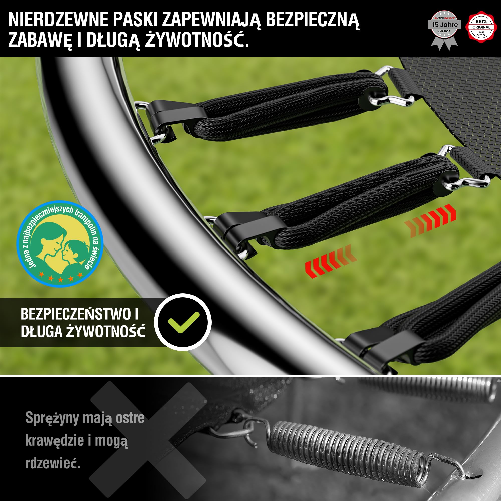 Ultrasport Trampolina ogrodowa Jumper, Ø 251cm, tym mata skakani, sprężynami, siatką zabezpieczającą, wyściełanym słupkiem i ochroną krawędzi, warunki atmosferyczn, maks. obciążenie 120 kg, Niebieski