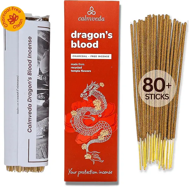 Encens Sang de Dragon Naturel - 80 Bâtons sans Charbon, Fleurs Recyclées