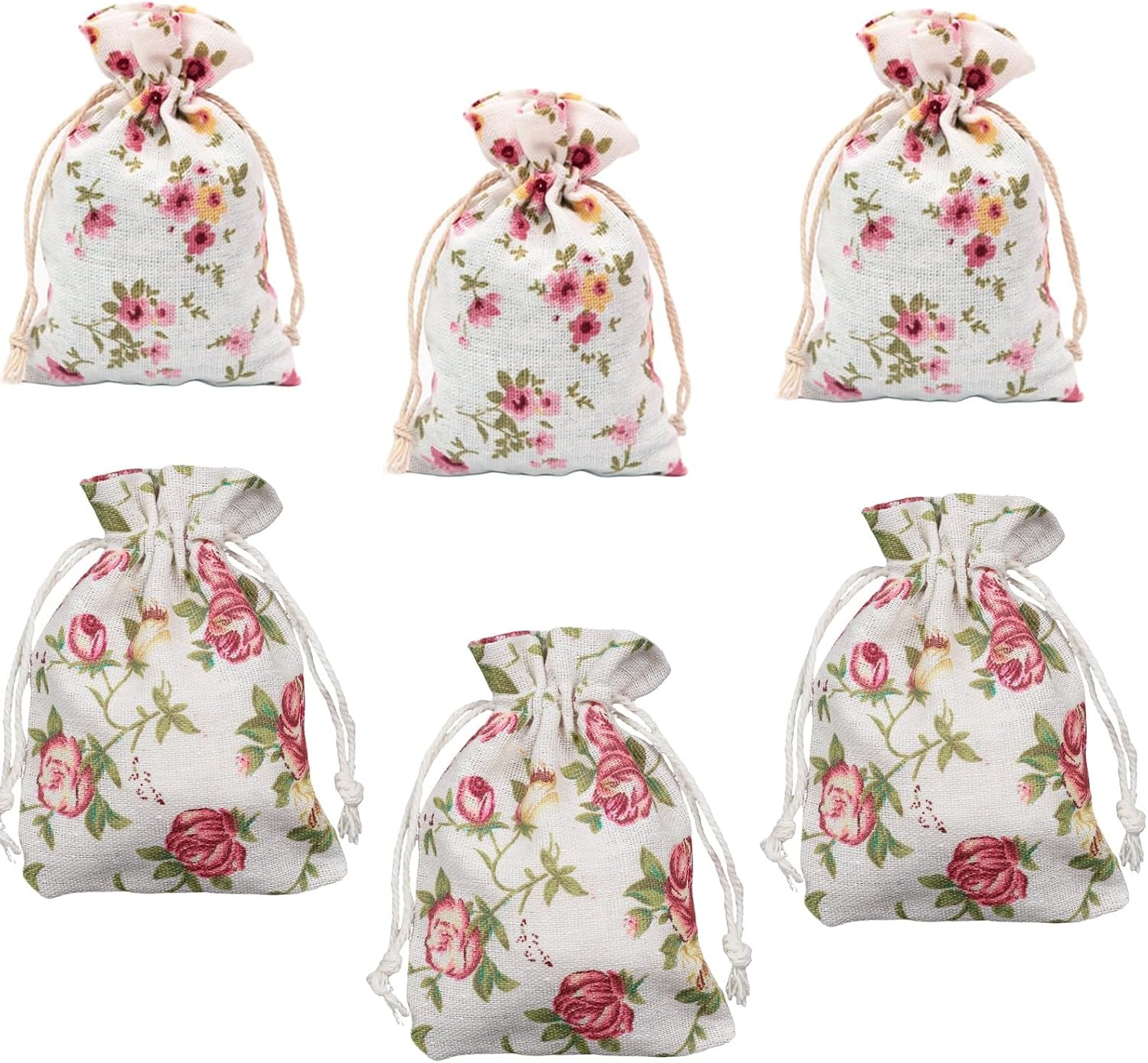 Generic 20 Pieces Small Size Floral Burlap Drawstring Bags Rose Drawstring Bags Linen Gift Bags Jewelry Pouches for Birthday Wedding Party Favors, 5.5x 3.9 Inch, red