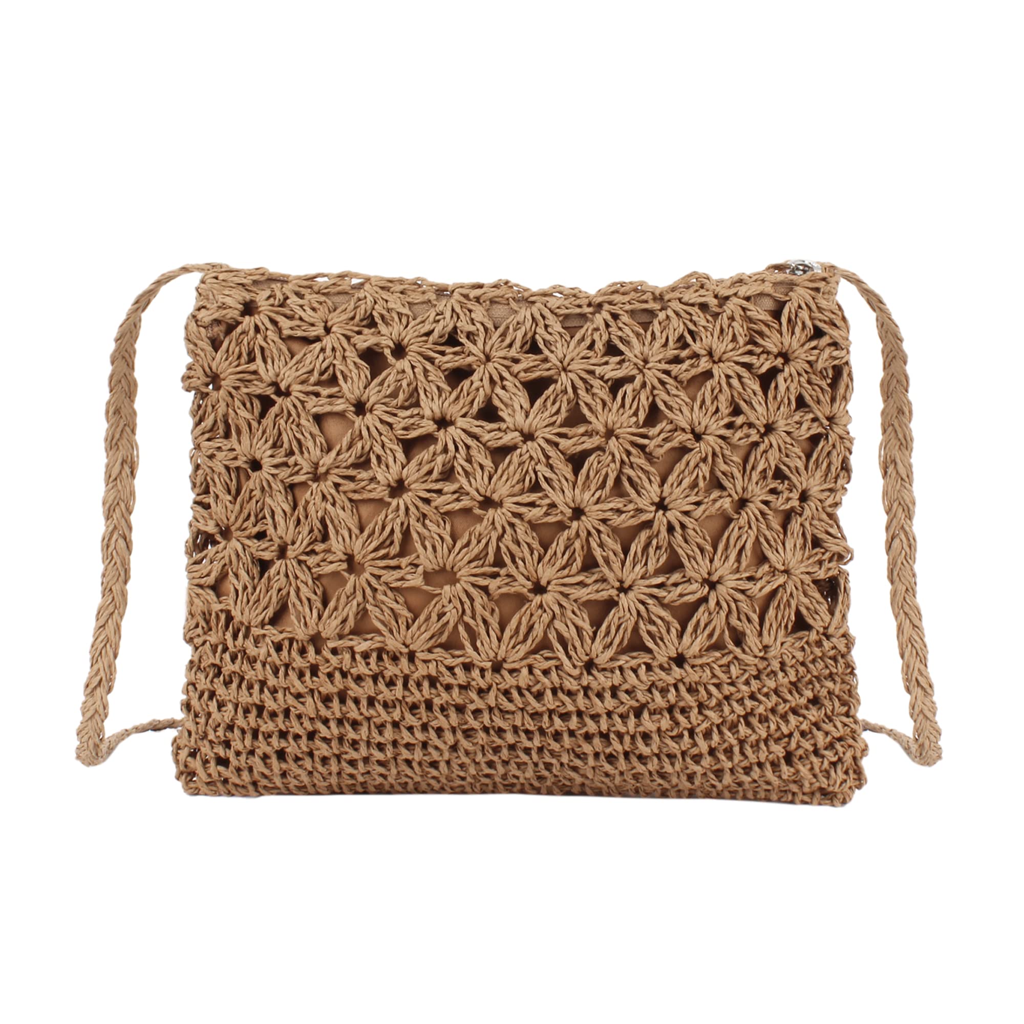 Van Caro Handwoven Cotton Straw Shoulder Bag Crochet Tassel Beach Bohemian Purse for Women