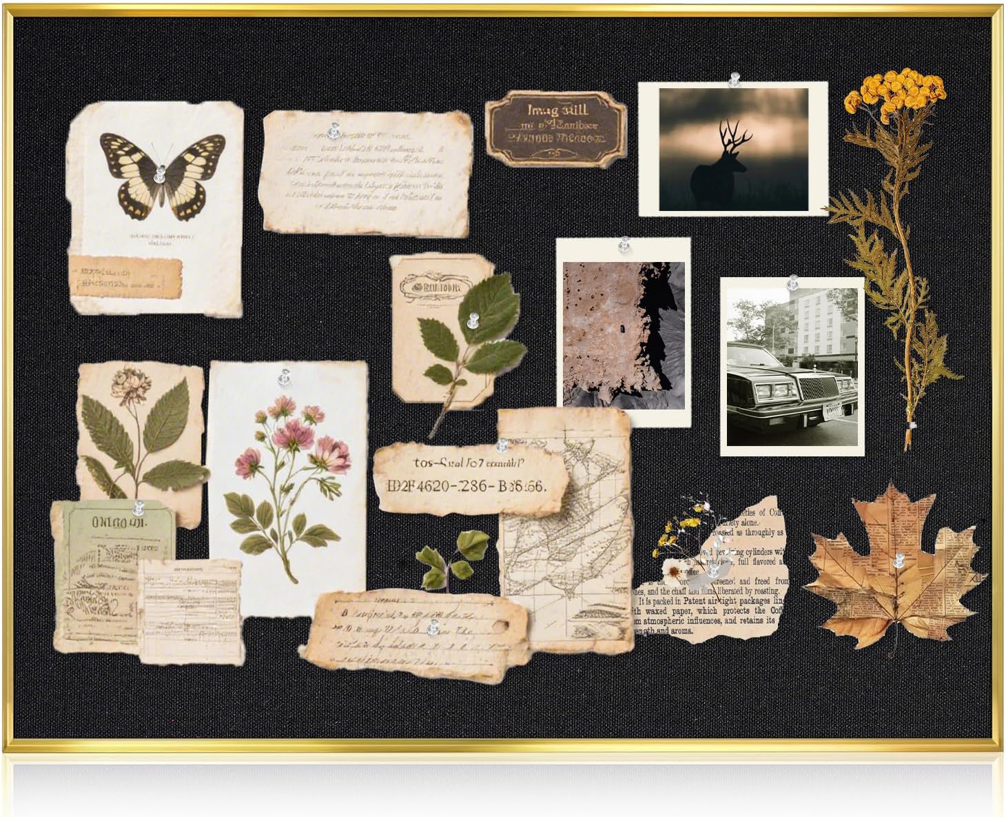 Black Bulletin Board with Linen, 36"x24", Cork Boards for Walls with Gold Aluminum Frame, Hanging Pin Board Vision Board for Home Office Kitchen Room Decor, 10 Push Pins Black Linen 36"x24"